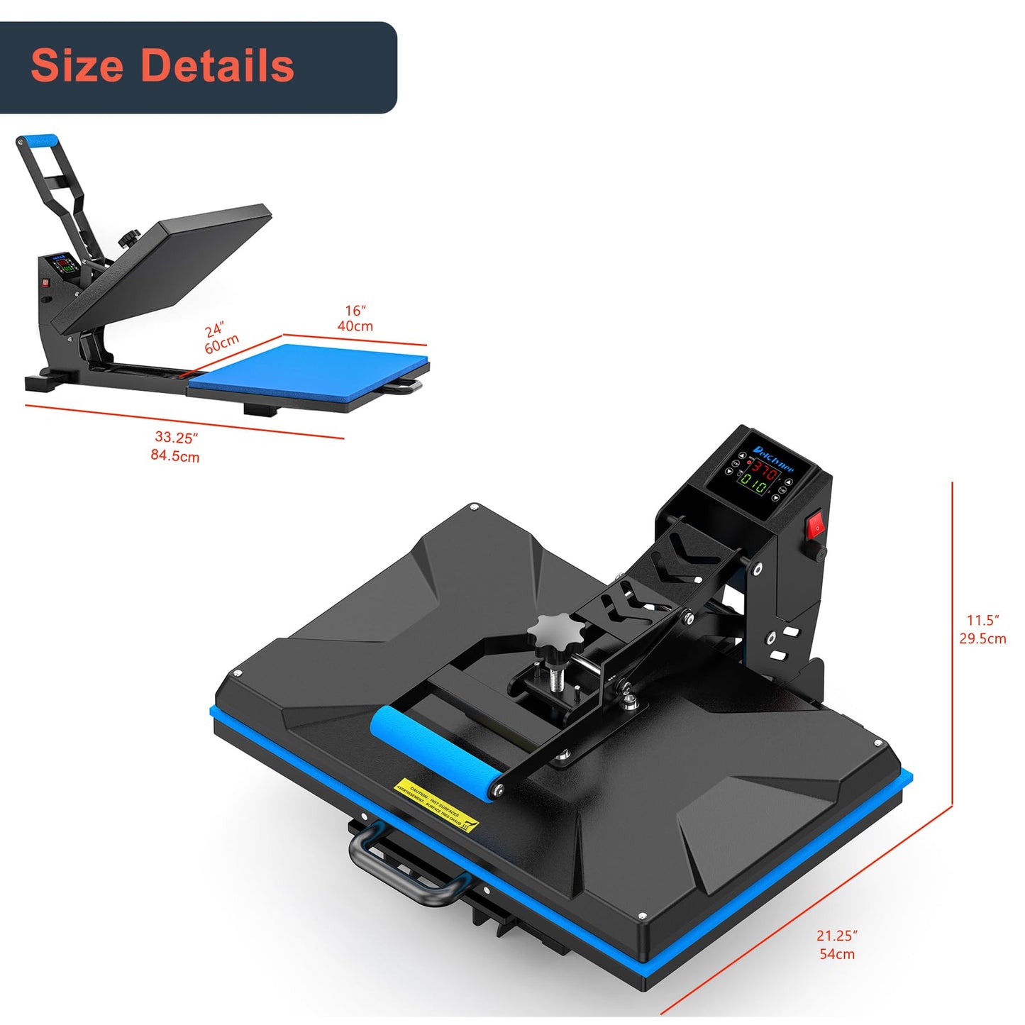 Delclynee 16" x 24" Slide Out (12.25") Heat Press Machine for T Shirts, Clamshell Pull Out Lower Platen, Industrial-Quality Digital Sublimation Printer for Heat Transfer Vinyl