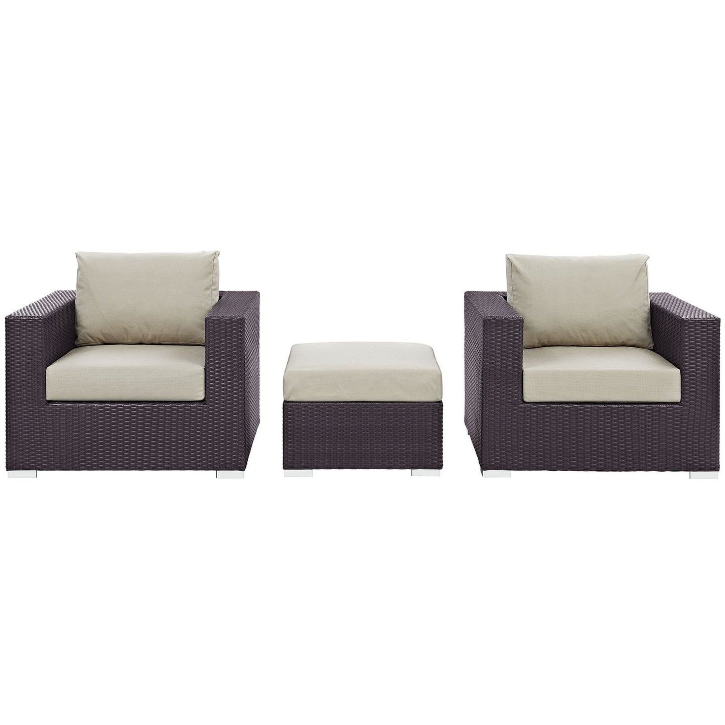 Modway Convene Wicker Rattan 3-Piece Outdoor Patio Furniture Set in Espresso Beige