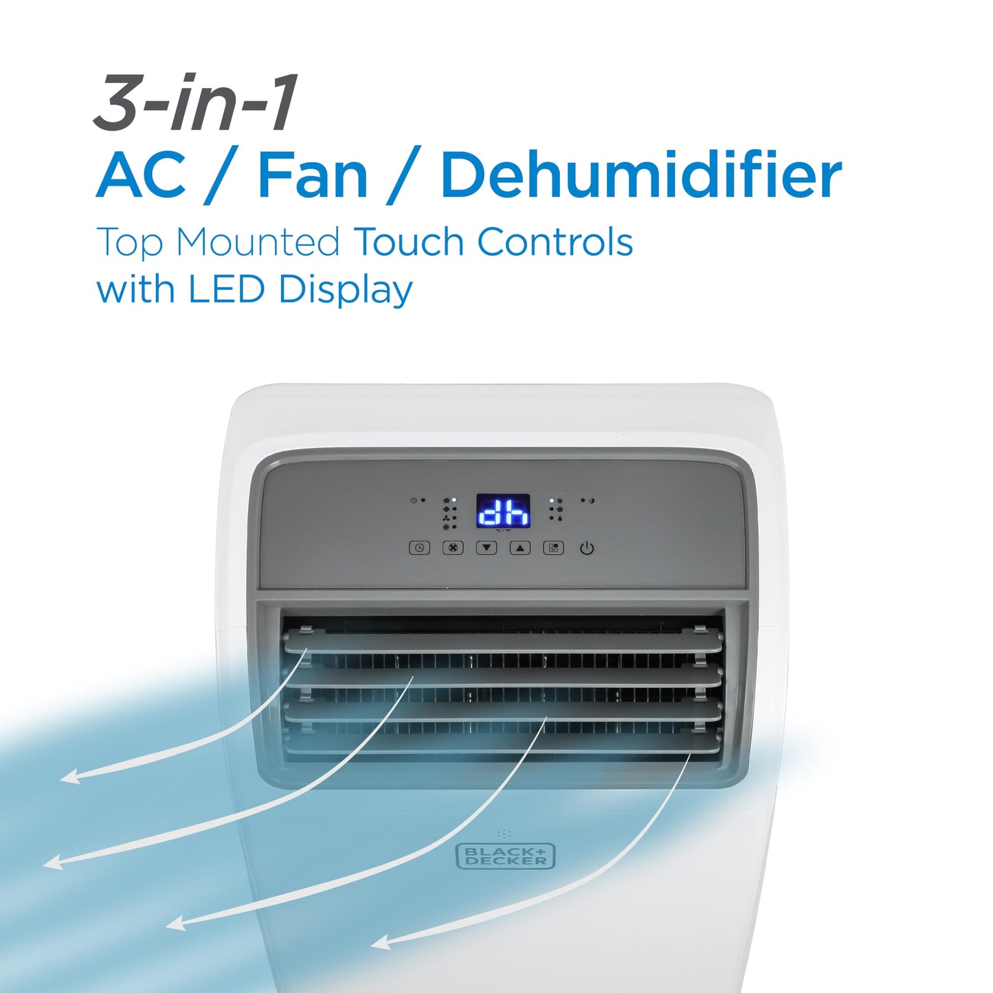 BLACK+DECKER Portable Air Conditioner, 14,000 BTU for Rooms Up To 700 Sq. Ft., Portable AC with Follow Me Remote Control & Window Kit, BPT10WTB, White