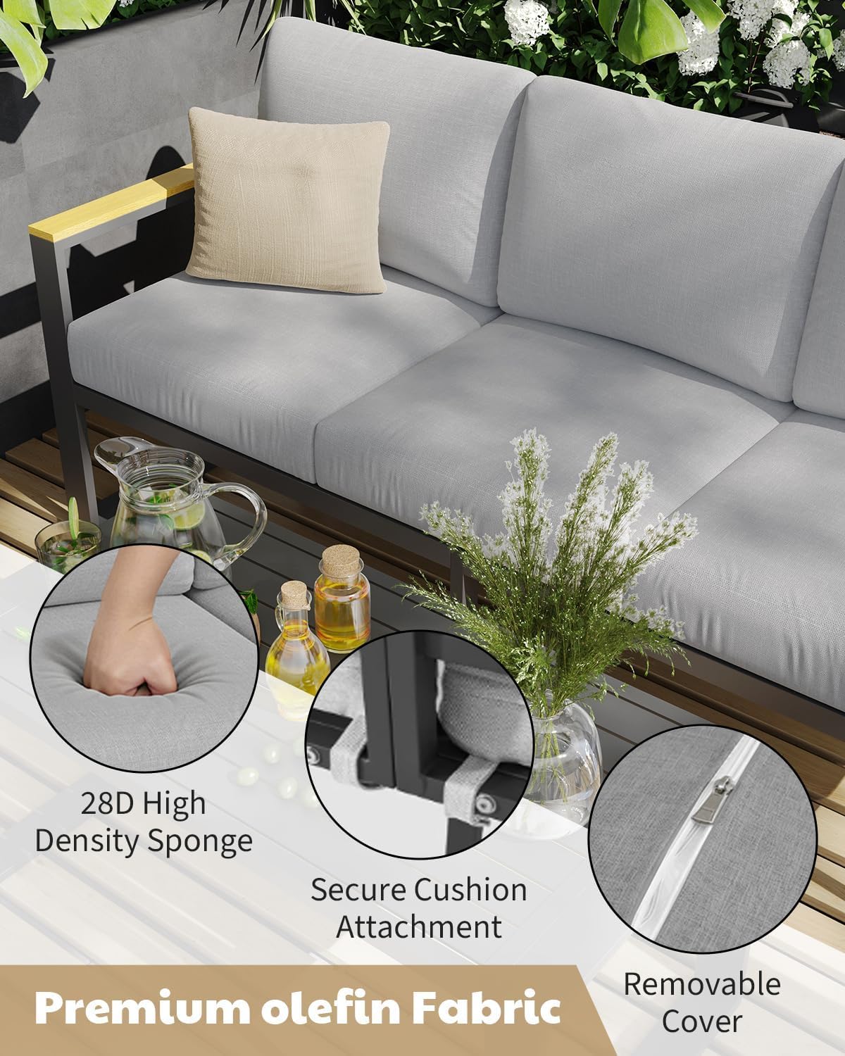GarveeLife Aluminum Patio Furniture Set, 7 Seats Outdoor Patio Conversation Sets with Coffee Table, 6 Pieces Metal Conversation Sectional Furniture Sofa for Balcony, Garden, Deck, Backyard,Gray
