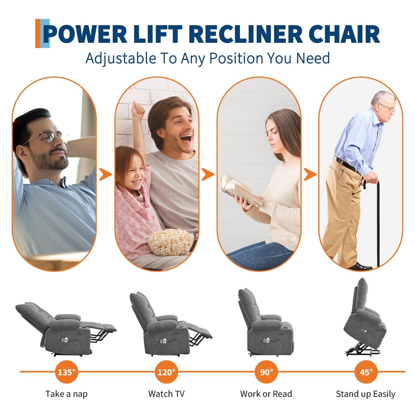 GarveeHome Power Lift Recliner Chair for Elderly with Massage and Heat, Oversized Electric Massage & Heat Recliner with Soft Padded Upholstery, Side Pocket & Cup Holders for Living Room, Gray