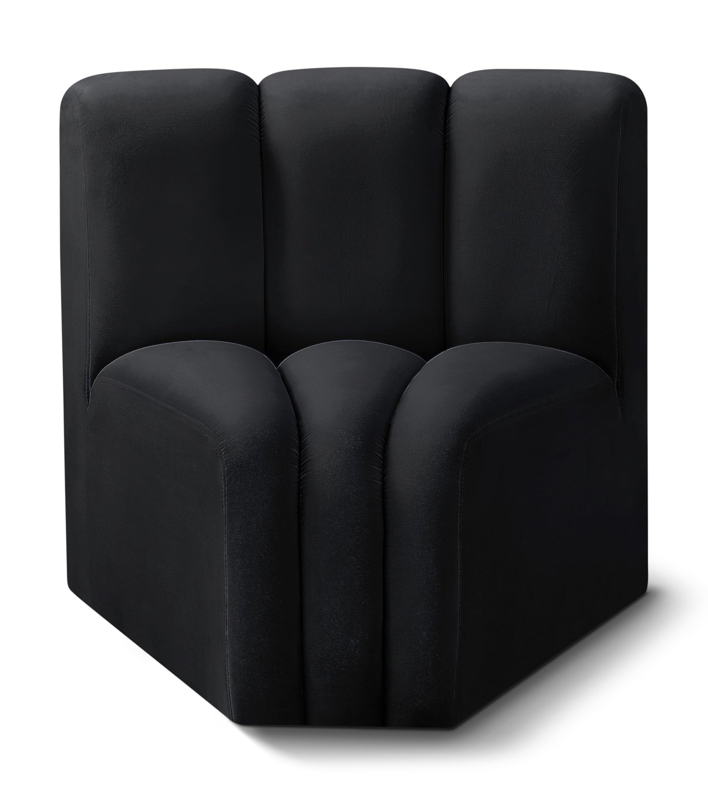 Meridian Furniture 103Black-CC Arc Collection Modern | Contemporary Curved Corner with Soft Black Velvet, Channel Tufting, Modular for Limitless Configurations, 33" W x 31" D x 30" H, Black