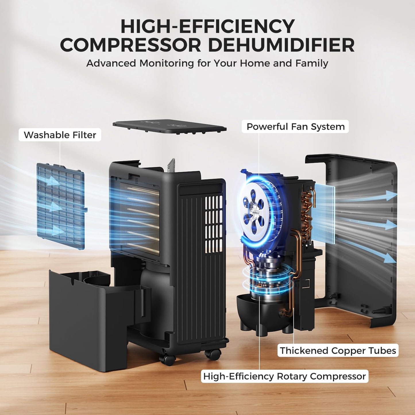 Bicepos 2000 Sq.Ft Dehumidifier for Basement, 30 Pints Dehumidifiers for Home with Drain Hose, 0.52 Gal Water Tank, Intelligent Humidity Control Auto Shut Off for Bathroom, Laundry, RV, Office