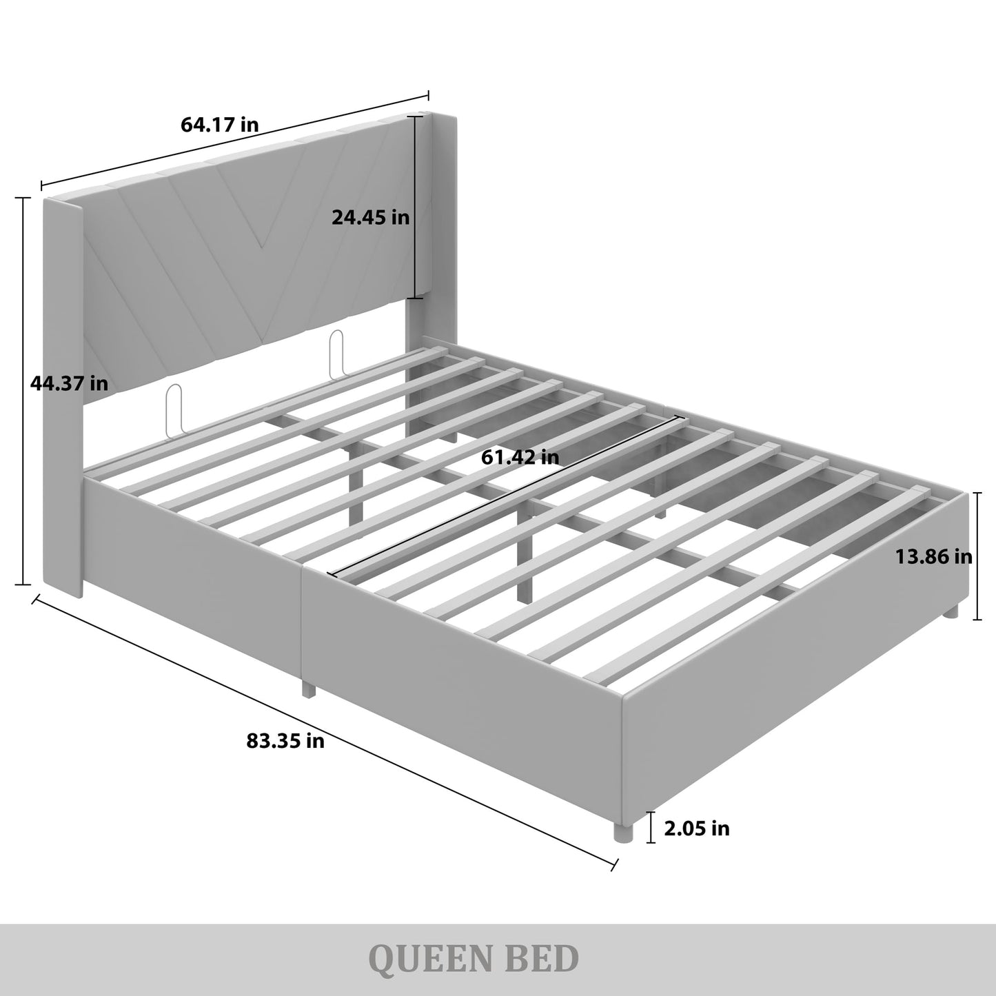 Castle Place Queen Wingback Velvet Upholstered Lift-Up Storage Platform Bed with Hidden Storage and V-Shape Stitching, Navy Blue