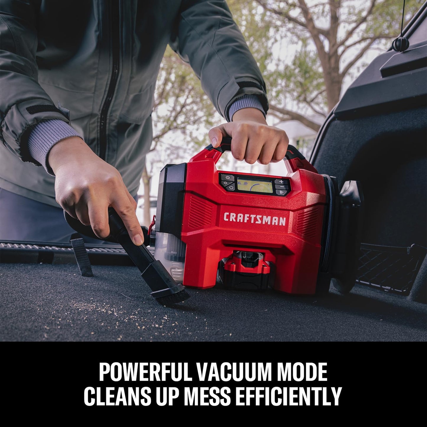 CRAFTSMAN 3-in-1 Cordless Portable Tire Inflator 160 PSI Air Compressor, 4.0Ah Battery & 12V Charger, Car Vacuum, Dust Blower & LED Light for Car, Bike, Ball, Inflatable Mat & SUP