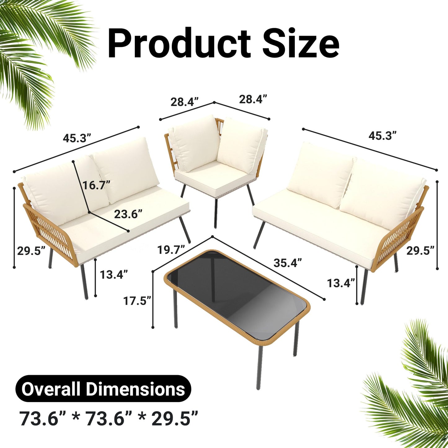 GarveeLife Wicker 4 Pieces Patio Furniture Sets Outdoor Sectional L-Shaped with Cushions & Side Table and Chairs Set, Boho Rattan 5 Seater Conversation Sets for Apartment, Bistro, Backyard,Porch,Beige