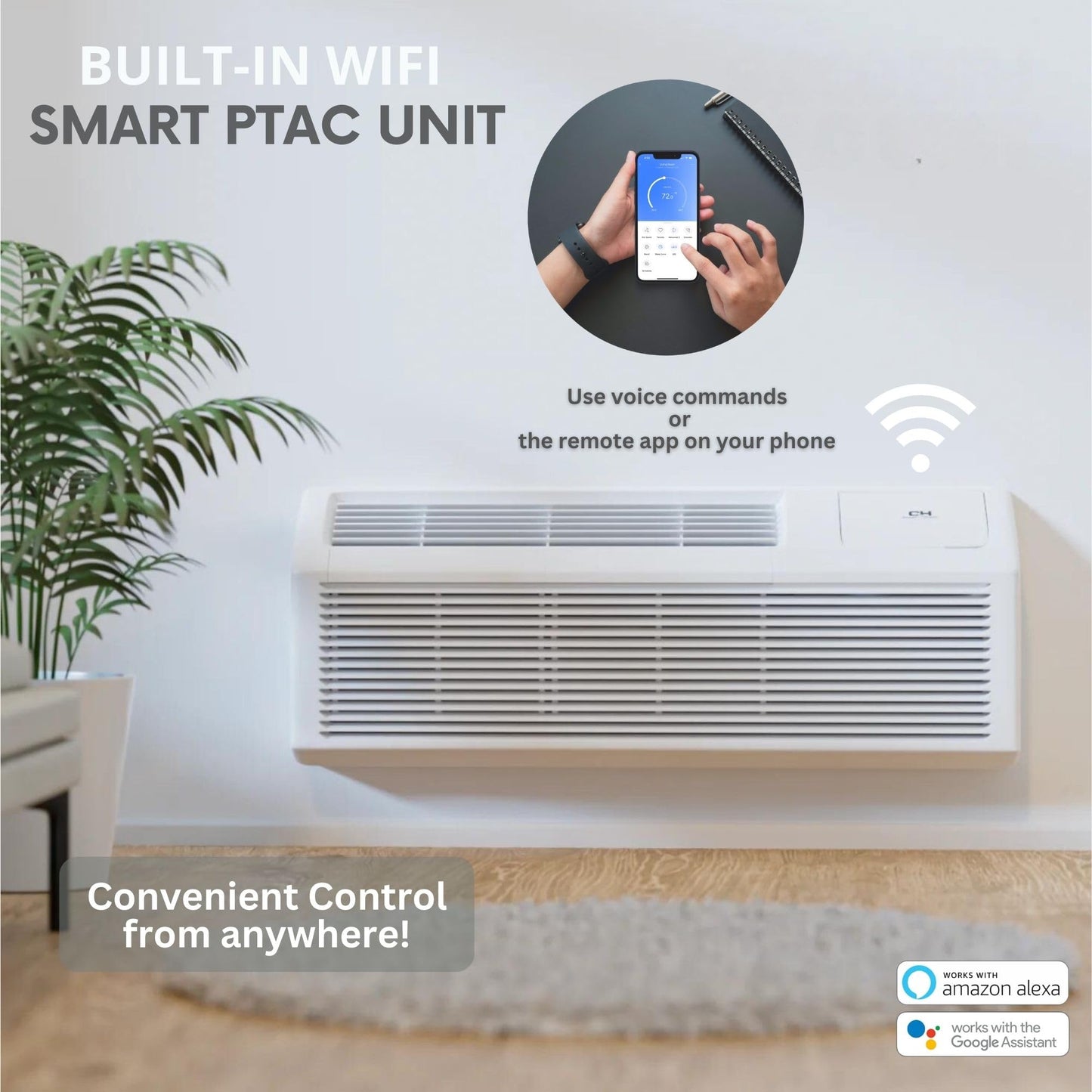 Cooper & Hunter 12,000 BTU PTAC Packaged Terminal Air Conditioner & Heat Pump – Built-In 3.5kW Electric Heater – Includes Wireless Smart Kit, Remote & Power Cord – R-32 Refrigerant