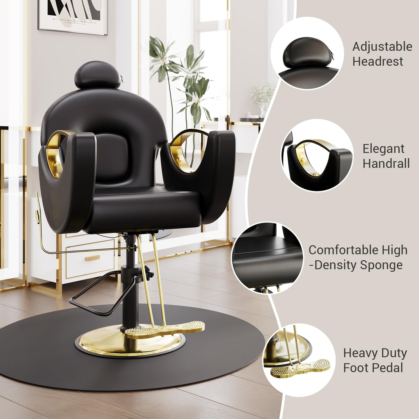 GAOMON Reclining Barber Salon Chair, 360°Swivel Barber Chair with Heavy Duty Hydraulic Pump for Hair Stylist Barbershop Home Spa Shampoo, Black