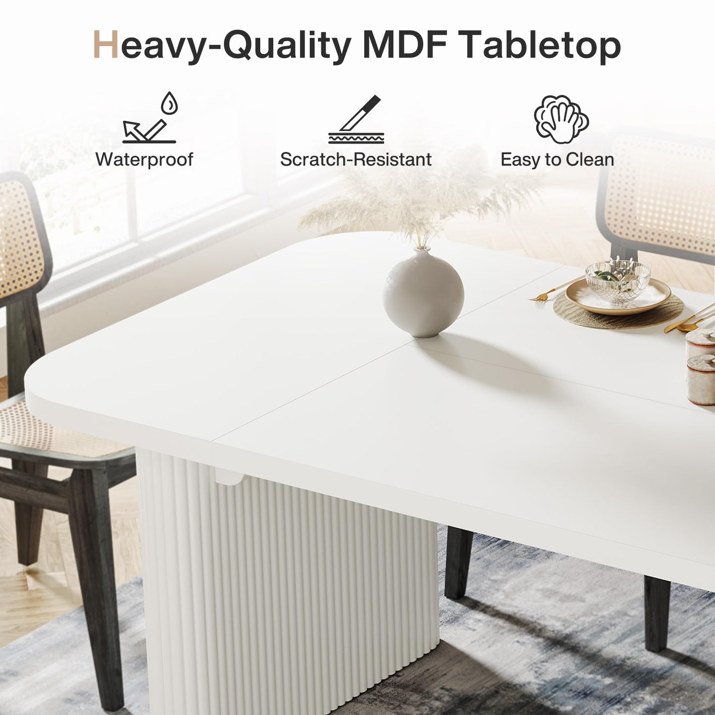 Tribesigns Modern Dining Table for 6 People, 62-Inch Wood Kitchen Table with Double Robust Pedestal, Large Rectangle Wooden Dinner Table for Dining Room (White)