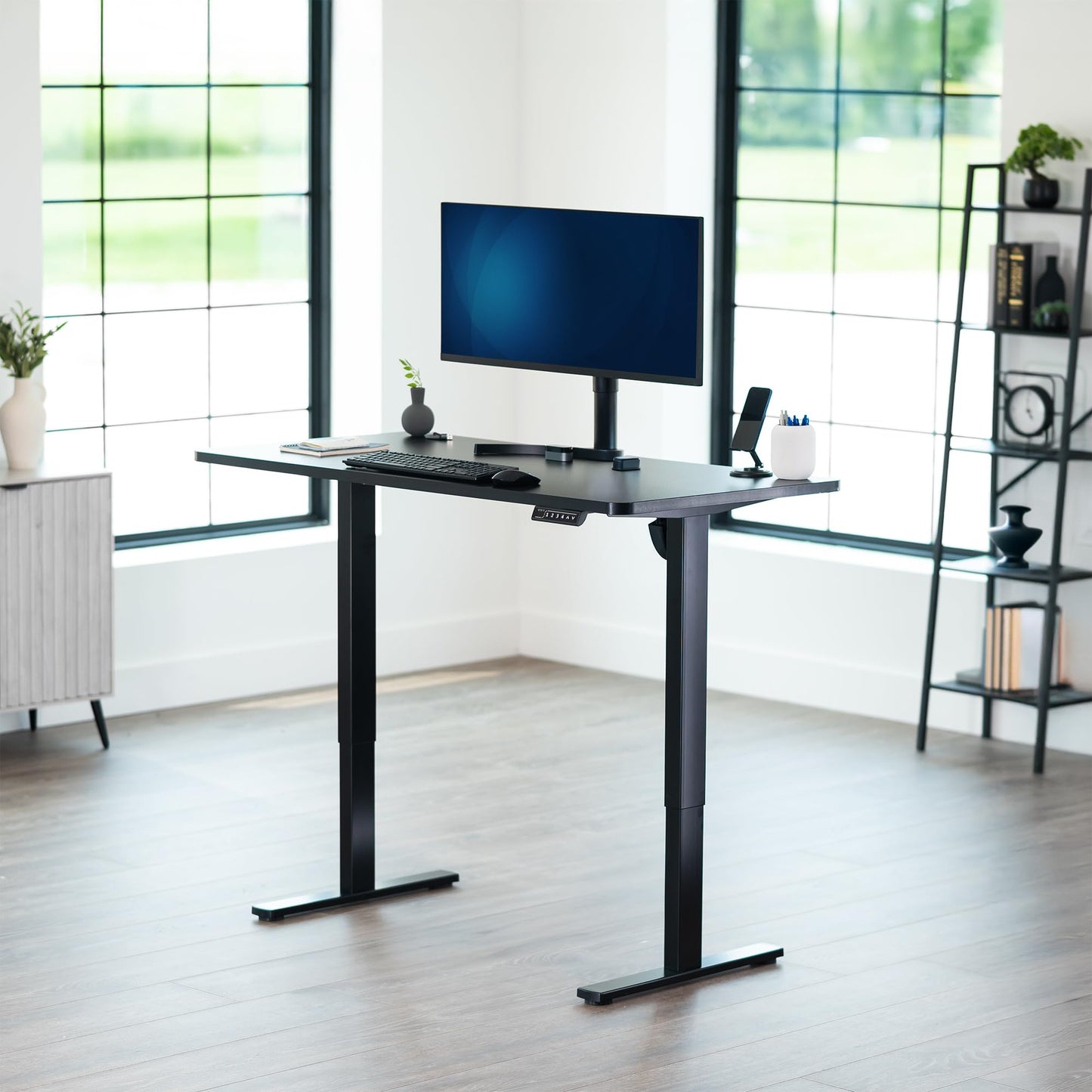 VIVO Electric 55 x 28 in Standing Desk, Memory Height Adjustment, 1B Series, Holds 220 lbs, One-Piece Black Top, Black Frame, DESK-KIT-1B55B