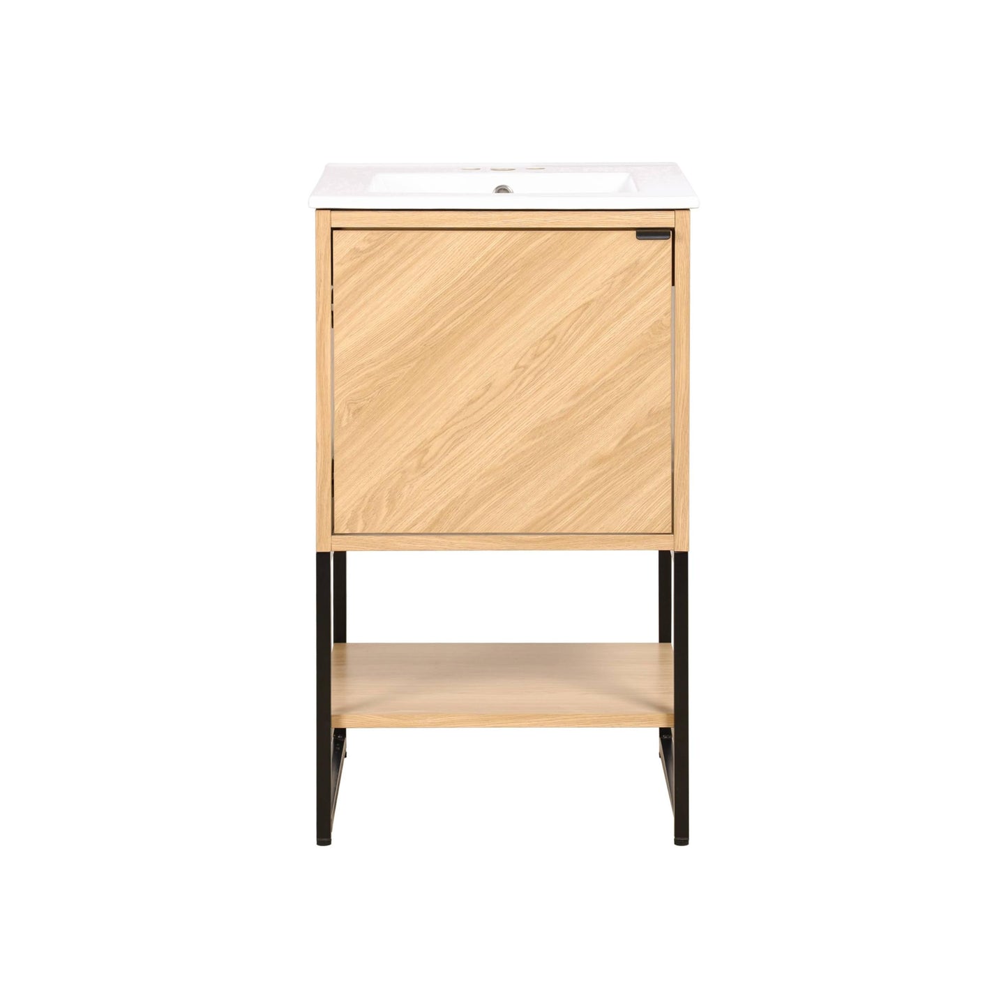JONATHAN Y Juhl 20 in. W x 18 in. D x 33 in. H Modern Bathroom Vanity Cabinet with Chevron-Front and Soft-Close Door, Oak Freestanding Storage (Sink Basin Not Included) VAN1012A