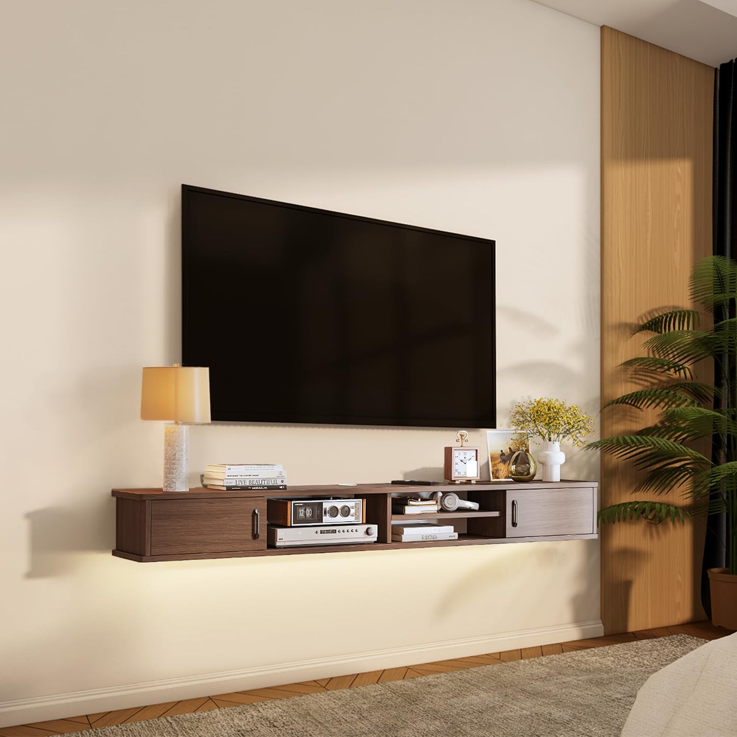 FurniNova Floating TV Stand,51'' Wall Mounted TV Console,Floating TV Shelf,Wall TV Cabinet,Floating Entertainment Shelf,Walnut