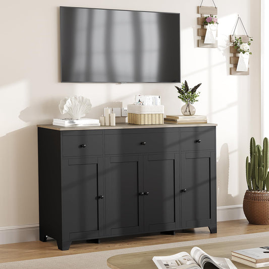 GAOMON 55" Large Sideboard Buffet Cabinet with 3 Drawers & Doors Farmhouse Kitchen Storage Cabinet Console Table Coffee Bar Buffet Table with Adjustable Shelf for Kitchen, Dining Room, Living Room