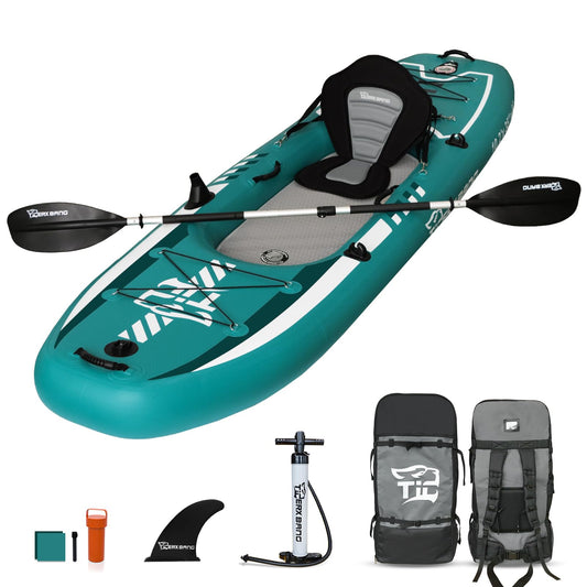 TIGERXBANG 10.2'x35''x8'' Inflatable Kayak with Detachable Seat, SUP-Kayak Set Includes Hand Pump/Aluminum Oar/Backpack, Inflatable Boat for Adults/Youth | for Fishing, Touring-Green
