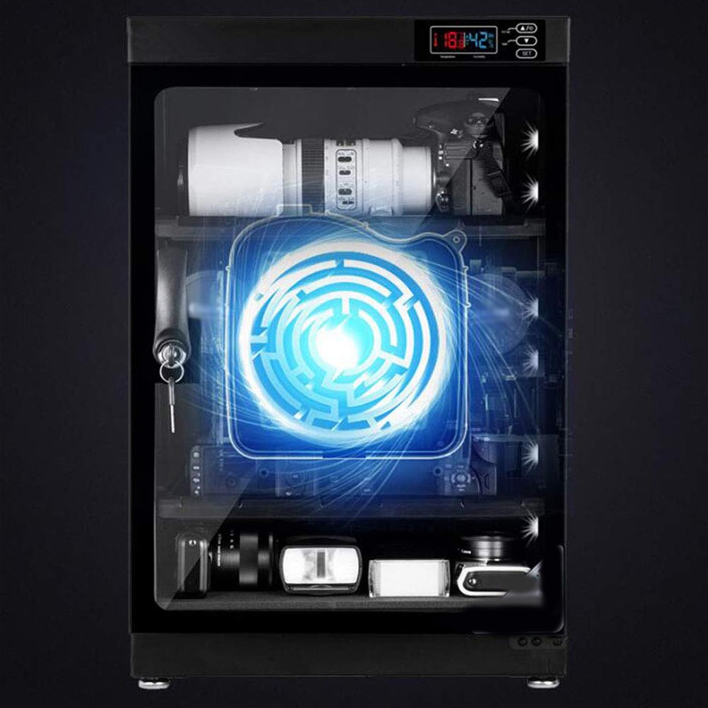 INTBUYING Camera Dry Cabinet 50L Electronic Dry Cabinet for Camera Lens Storage with Lock 4 Layers Intelligent Temperature Humidity LED Screen Noiseless