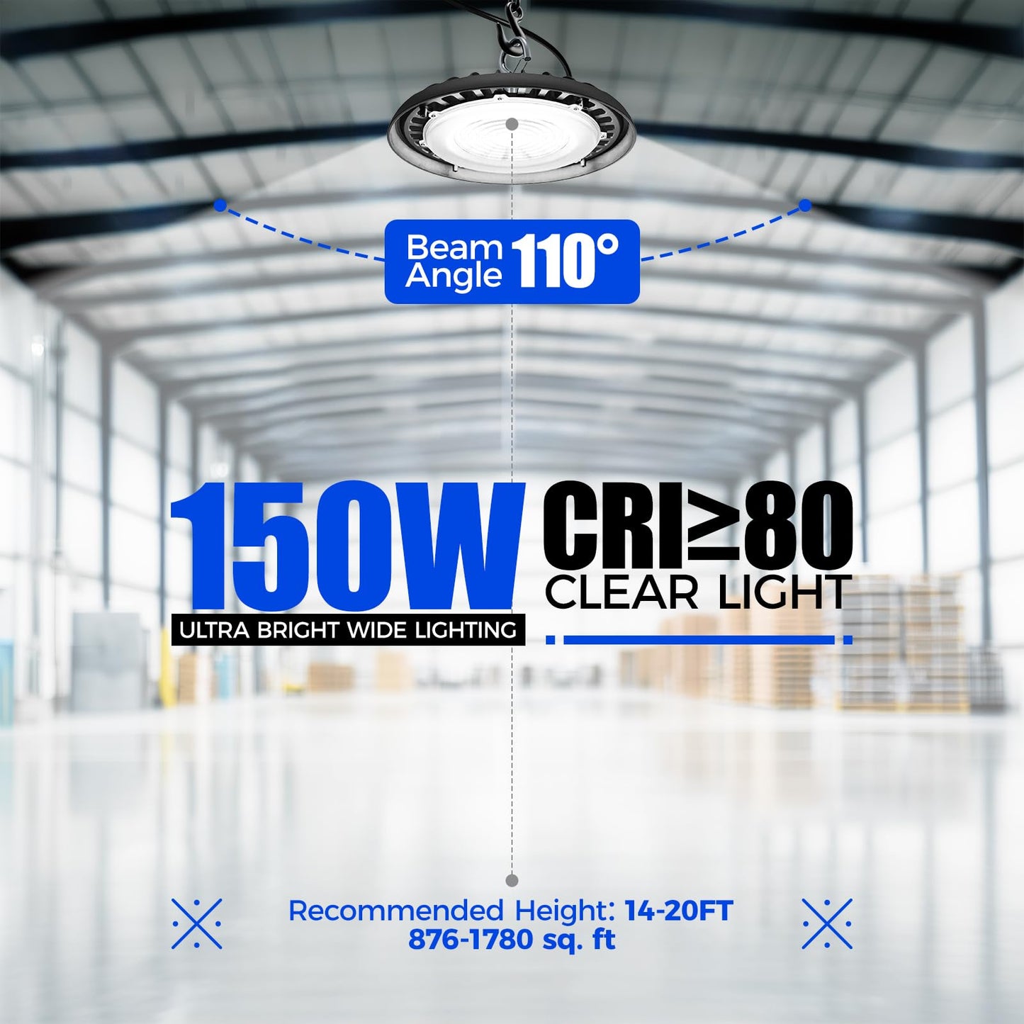 Barrina UFO LED High Bay Light 150W 21000LM IP65 Waterproof 5000K 2 Packs Daylight White Model BA-UFOD02-150W-6KV-50
