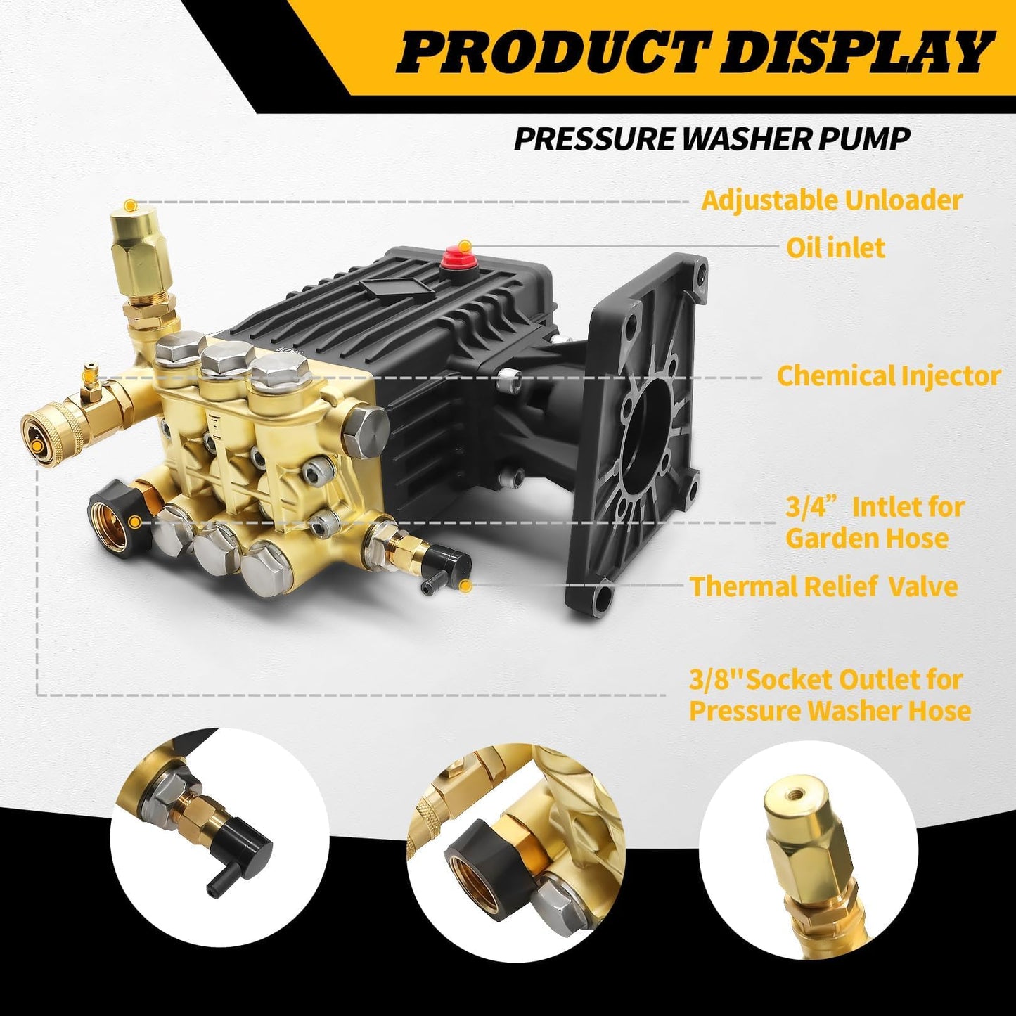 Jecoupoon 4000 PSI 4GPM Gas Pressure Washer Pump Compatible with 1" Shaft High Pressure Washer 9-15HP 270-340CC GX340 GX390 GX270
