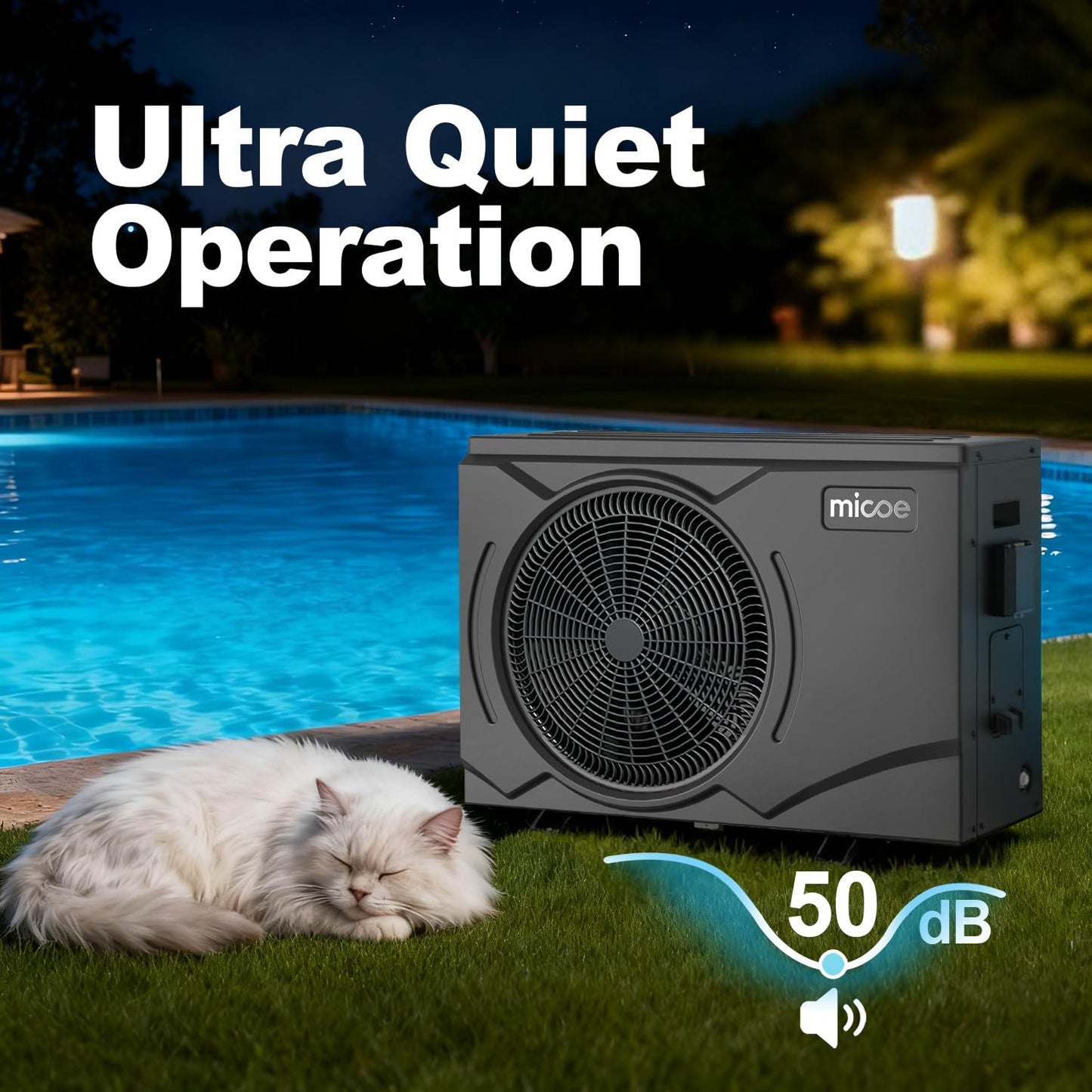 MICOE 35,000 BTU Inverter Pool Heat Pump for Above Ground & Inground Pools up to 24ft (12,000 Gal), Electric Heater with Heating and Cooling Mode, Titanium Heat Exchanger, App Control, 220V