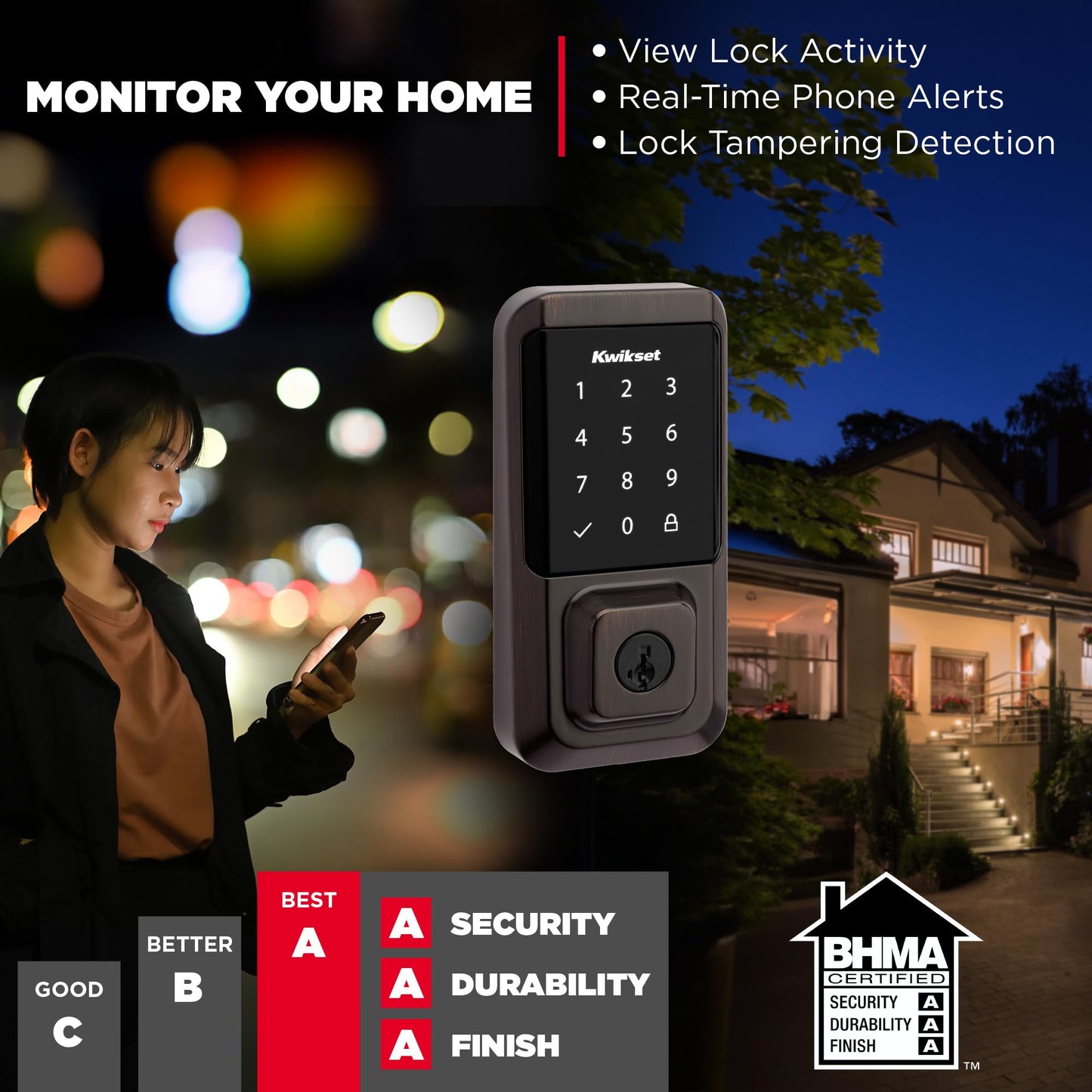 Kwikset Halo Wi-Fi Smart Lock, Keyless Entry Front Door Touchscreen Deadbolt, App Control, Grade AAA Certified, Easy Install No Hub, Venetian Bronze Finish