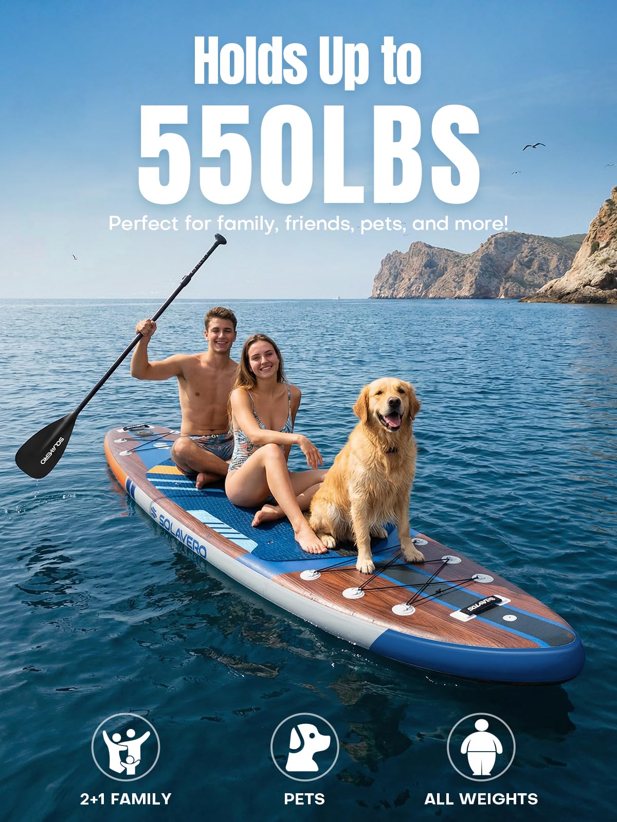 SOLAVERO Inflatable Stand Up Paddle Board with Premium SUP Accessories & Kayak Seat, Wide Stable Anti-Slip EVA Deck, 11'6" Inflatable Paddleboard for Adults & Youth of All Skill Levels (Cobalt Sail)