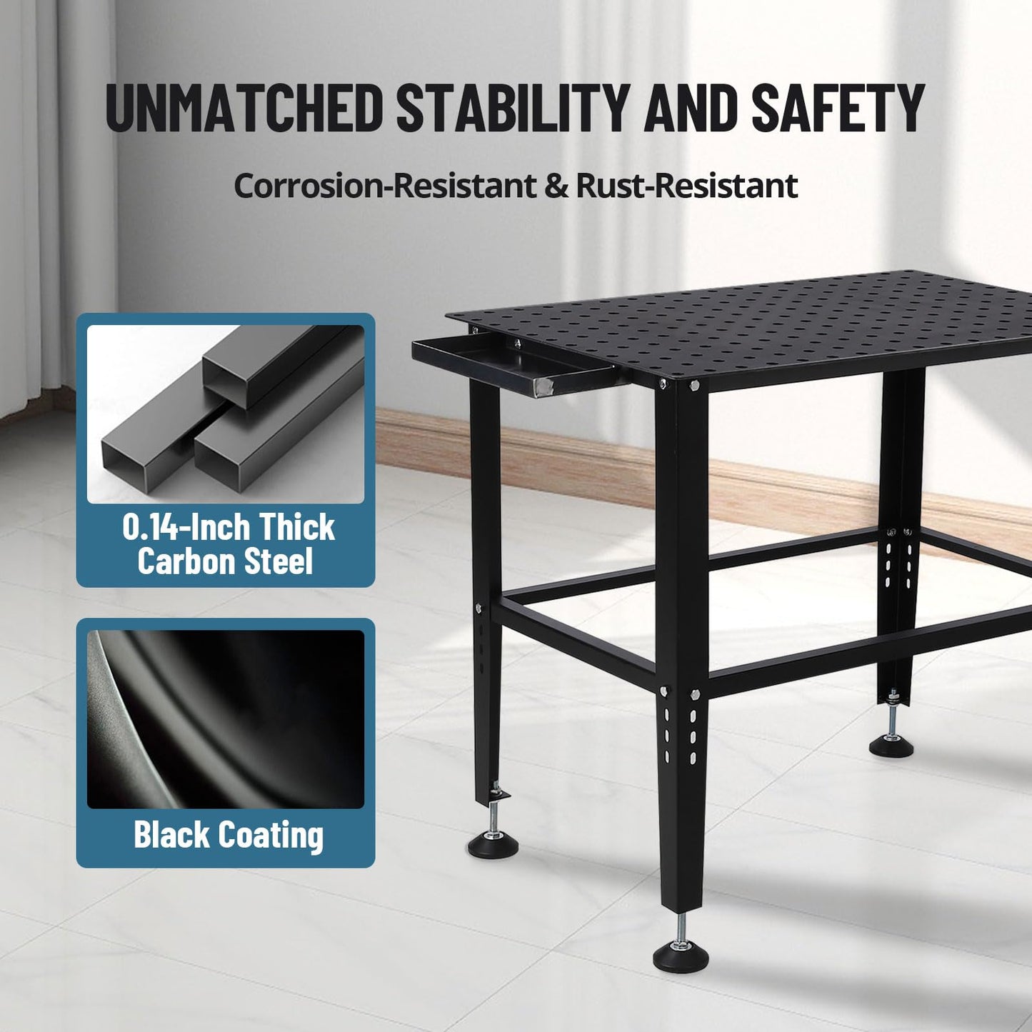 36"x24" Welding Table - Heavy Duty 1200LB Capacity Steel Workbench with Locking Casters, 5/8" Fixture Holes & Tool Tray, Portable Welding Work Table for Garage, Shop