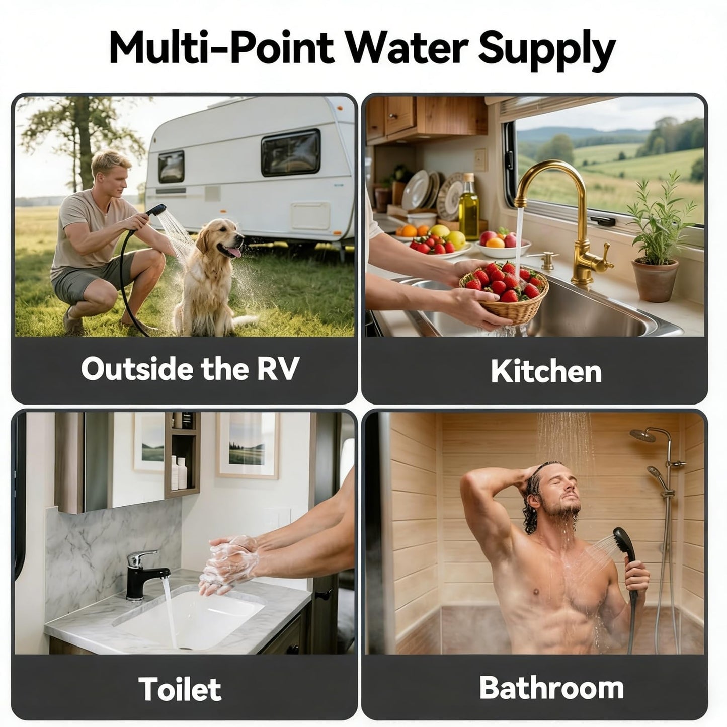 Poukaran 65,000 BTU RV Tankless Water Heater, High Altitude Available, DC 12V, On Demand Instant Hot Water Heater, with 15x15 inches White Door and Front Water Outlet, Compatible with all RVs