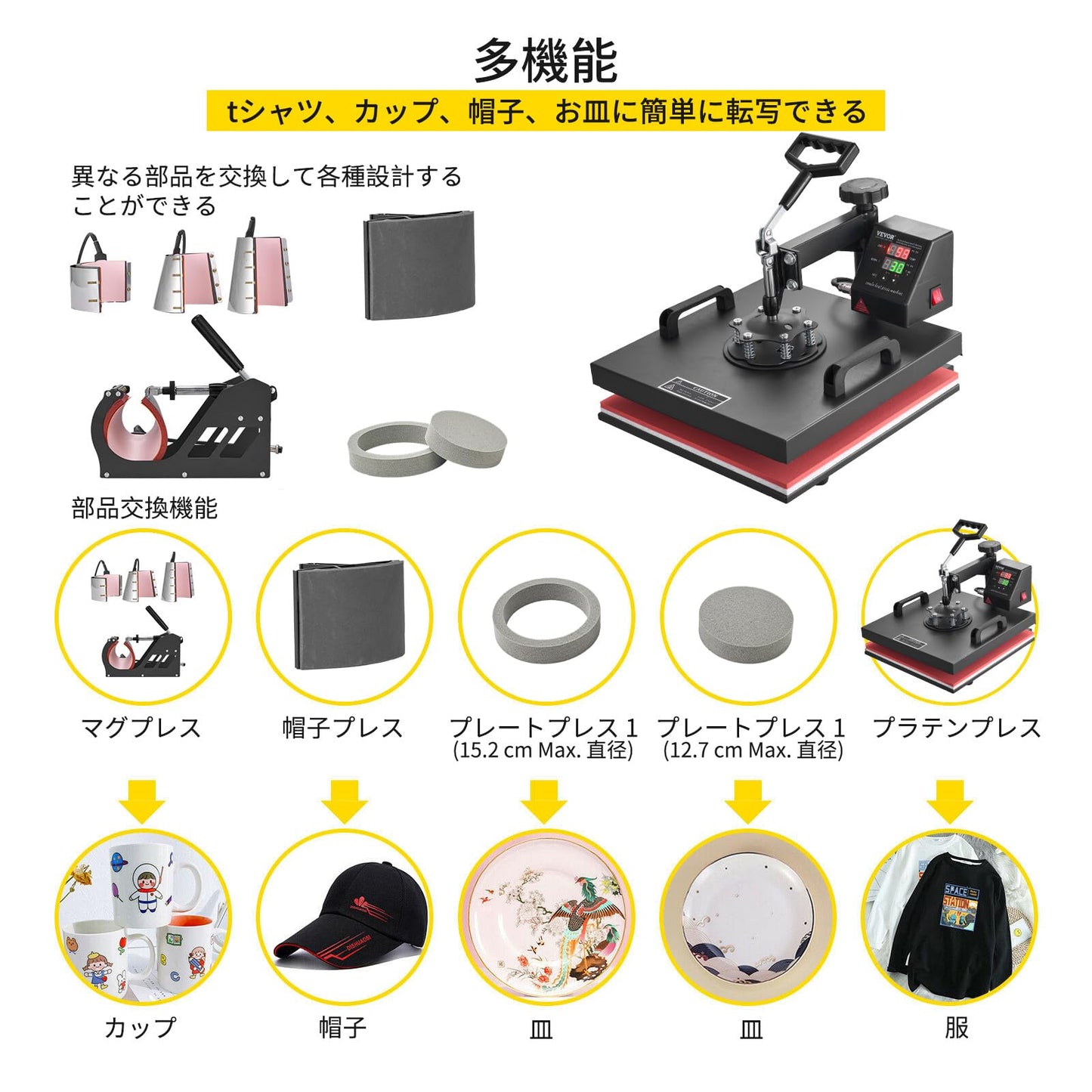 VEVOR Heat Press Machine 8 in 1 Combo Heat Press 15x15 Inch Heat Transfer Machine 360-Degree Swing Away Digital Tshirt Press Multifunction Heat Transfer Sublimation for T Shirts Mugs Hats Plates Caps