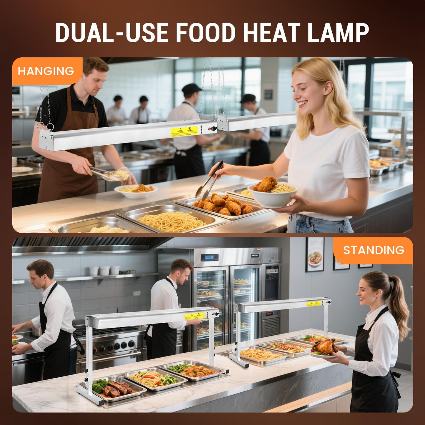 Hiteemer 36-Inch Food Heat Lamp, 1000W Commercial Food Warmer Electric Strip Heater Overhead Stainless Steel Catering Heating Lamp for Buffet Restaurant Parties Kitchen, Silver 115V