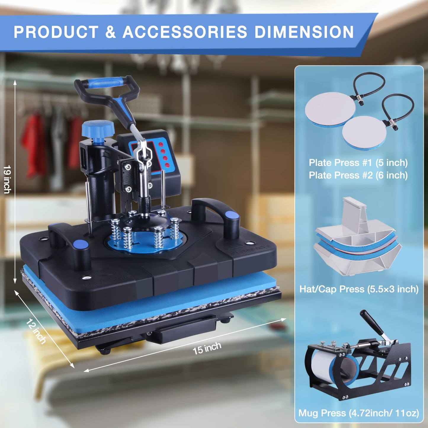 HORGELU Upgraded 5 in 1 Heat Press Machine 12 x 15 Inch Heat Transfer Machine 360-Degree Swing Away Multifunction Digital Sublimation Combo Heat Press for T Shirt Mug Hat Plate Cap for Commercial Home