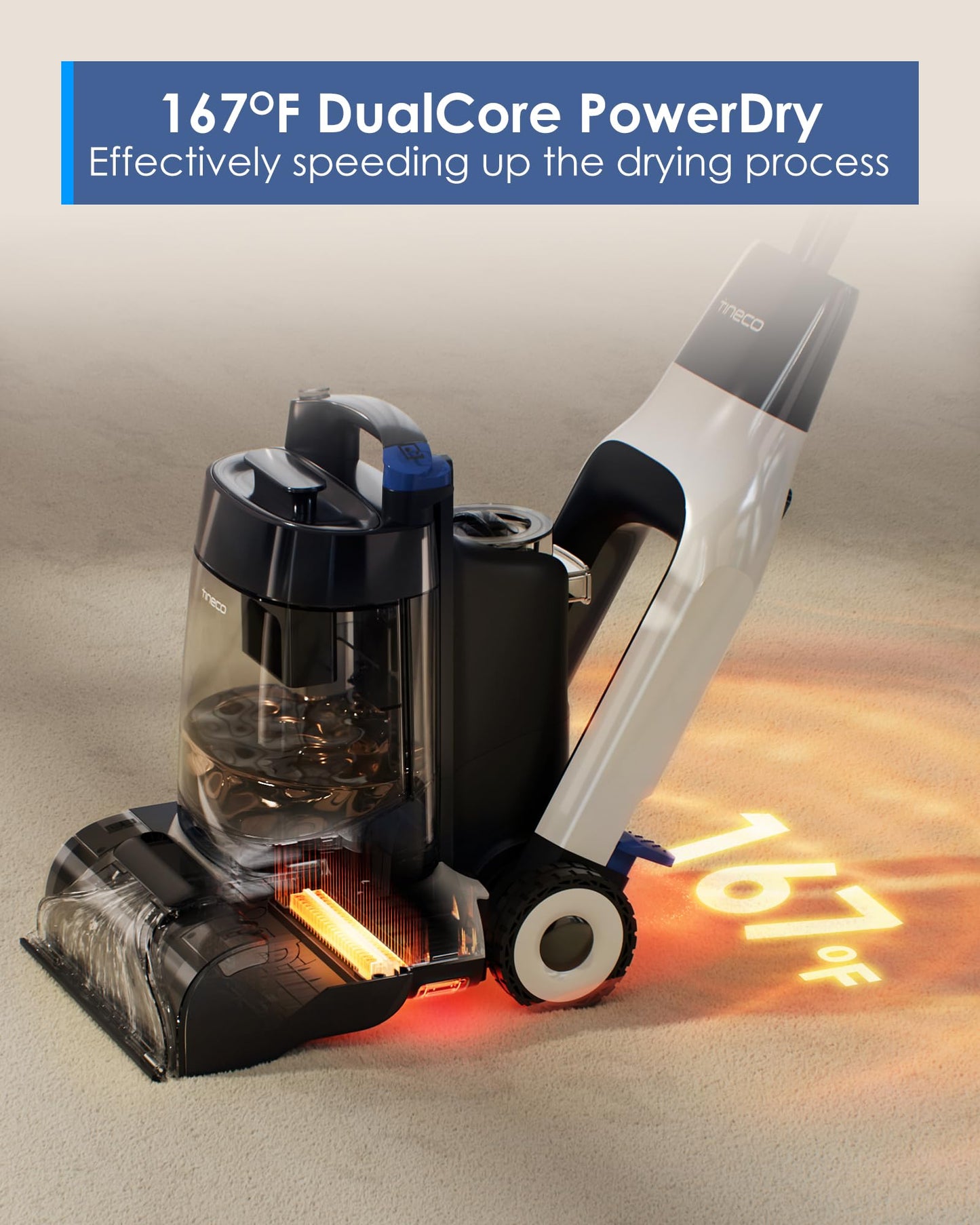 Tineco CARPET ONE Cruiser Smart Carpet Cleaner, Self-Cleaning and FlashDry, Deep Cleaning for Pet, Carpet and Upholstery, 167℉ PowerDry, 130W Powerful suction SmoothPower