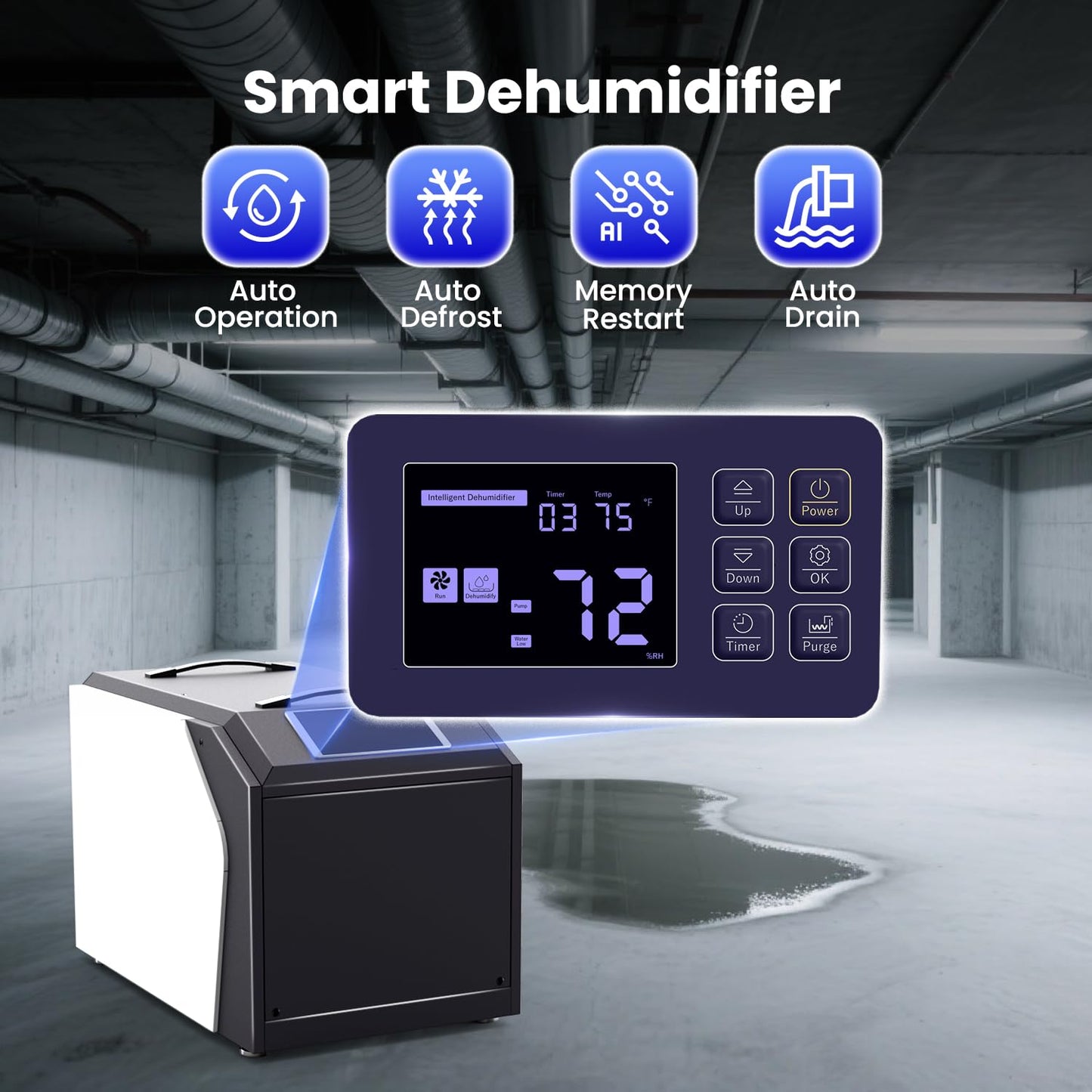 Industrial Commercial Dehumidifier with Pump, Crawl Space Dehumidifier with 180 Pints, Drain Hose, Smart LED Dehumidifier Display for Basement, Garage, Home, Cover Up to 8000Sq Ft