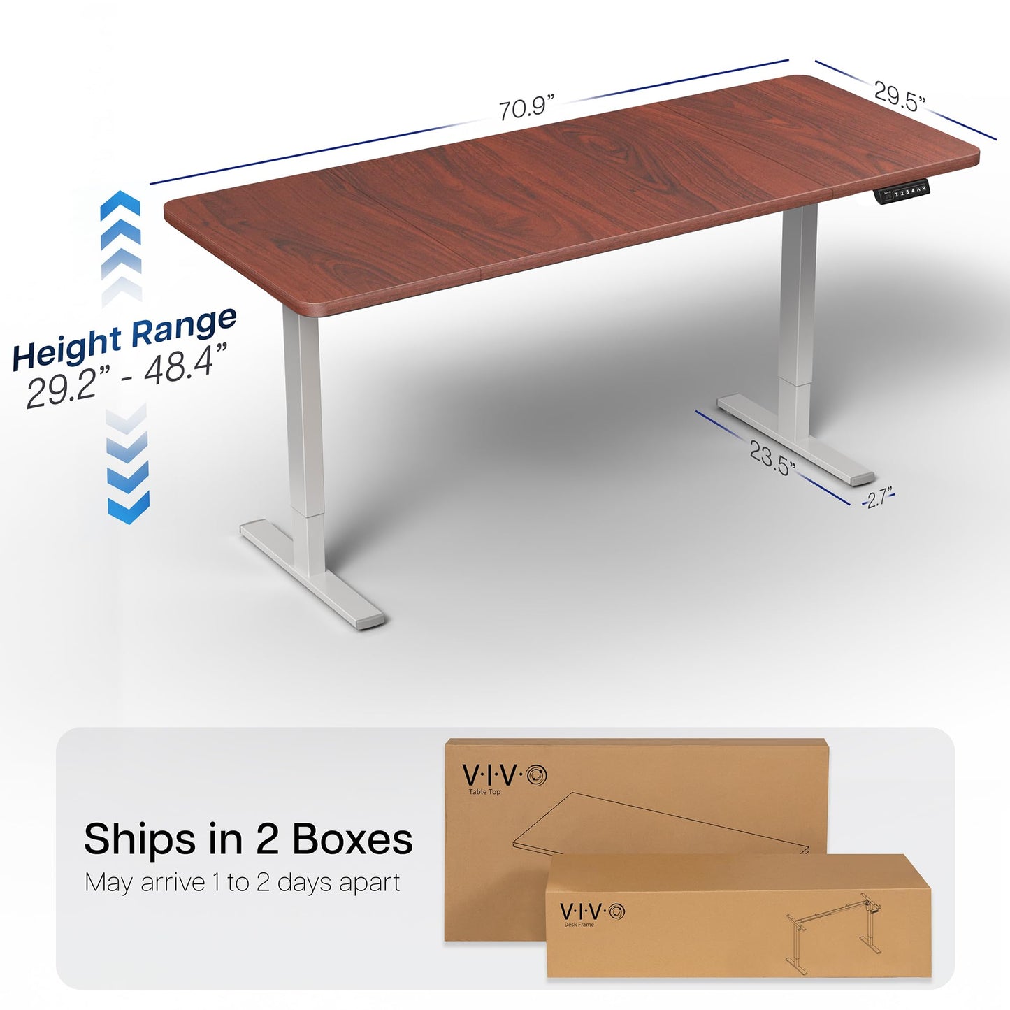 VIVO Electric 71 x 30 in Standing Desk, Memory Height Adjustment, 1B Series, Holds 220 lbs, Dark Walnut Top Gray Frame, DESK-KIT-1G7D