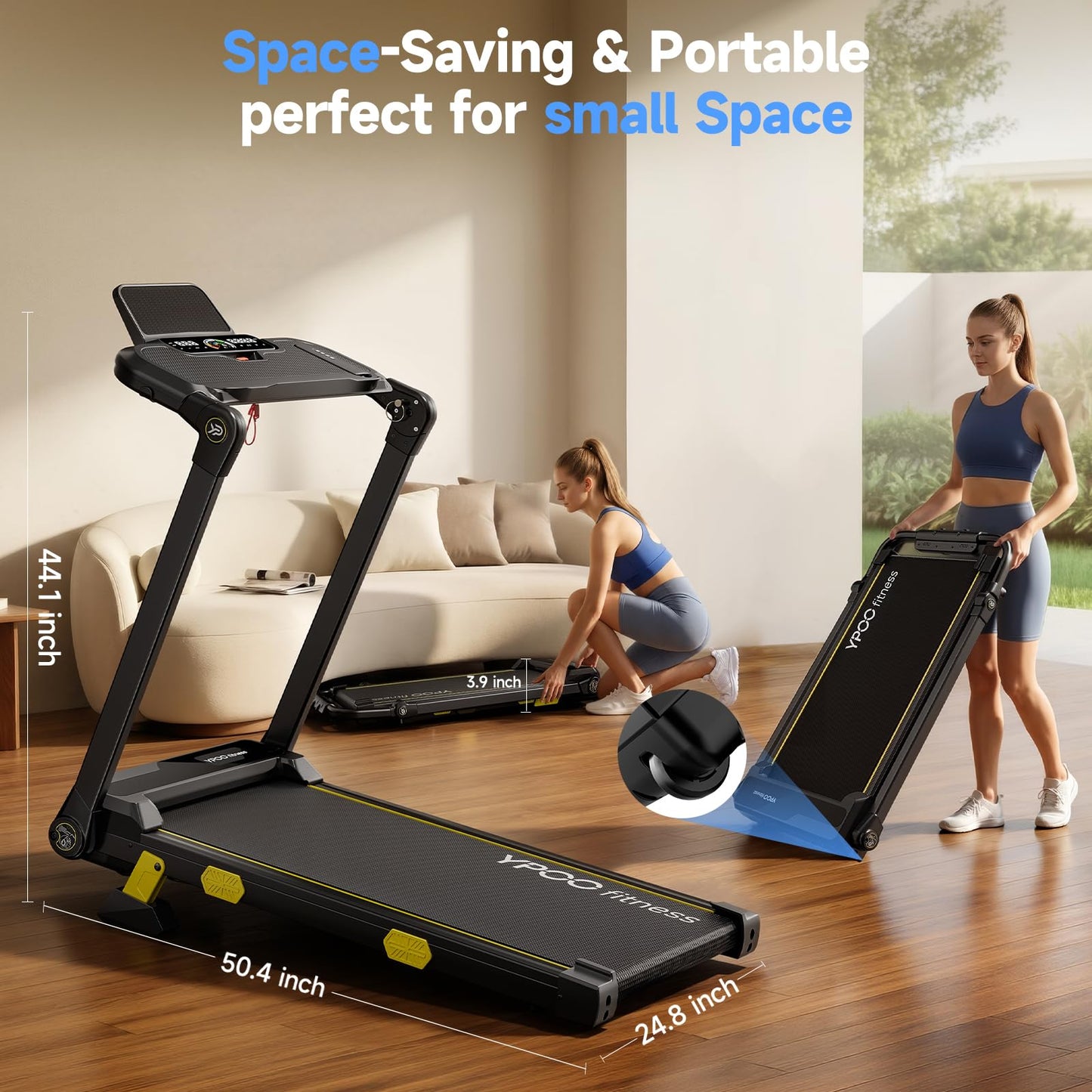 YPOO T7 Walking Pad Treadmill with Desk and Incline, 0.6-7.5 MPH Portable Treadmill, 4 in 1 Foldable Treadmill for Home Office, 350 LBS, 3.5HP, APP and Remote Control, Dark Black