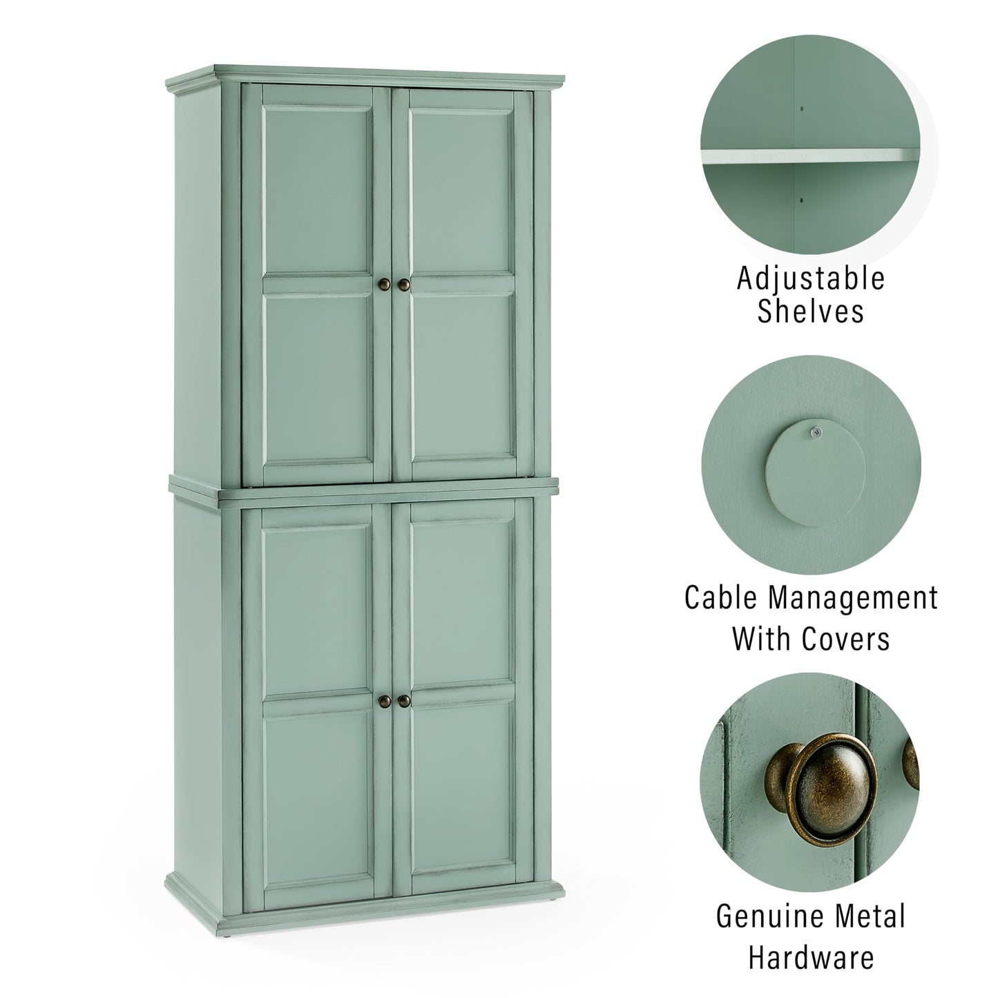 Crosley Furniture Holbrook Traditional Tall Kitchen Pantry, Laundry Room Cabinet, Bathroom Storage Cabinets, Distressed Seafoam Blue