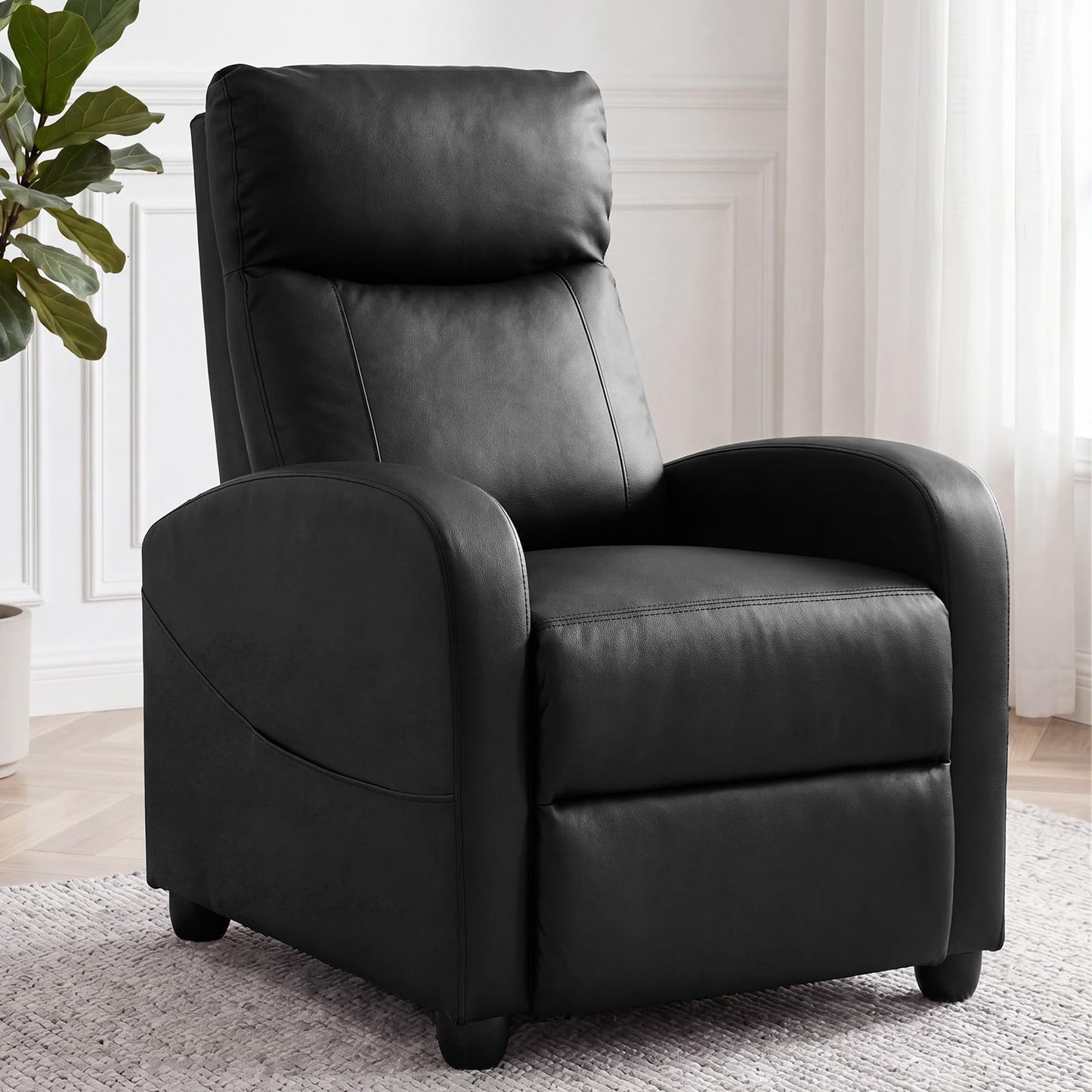 HAPPYMONT Recliner Chair, Recliner Sofa PU Leather for Adults, Recliners Home Theater Seating with Lumbar Support, Reclining Sofa Chair for Living Room, Black