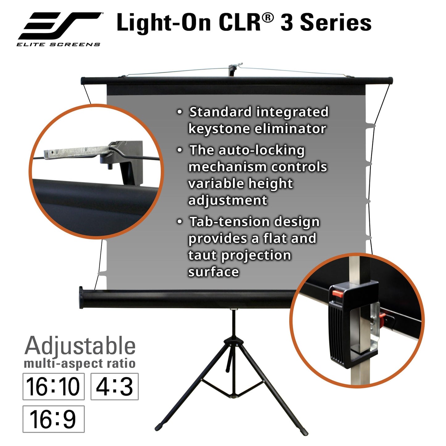 Elite Screens Light On CLR 3, 55" 4:3 Portable Projector Screen with Stand– ALR Ultra Short Throw, Adjustable Indoor Outdoor Pull Up Projection Screen for Home Theater, Office & Classroom, TT55V-CLR3