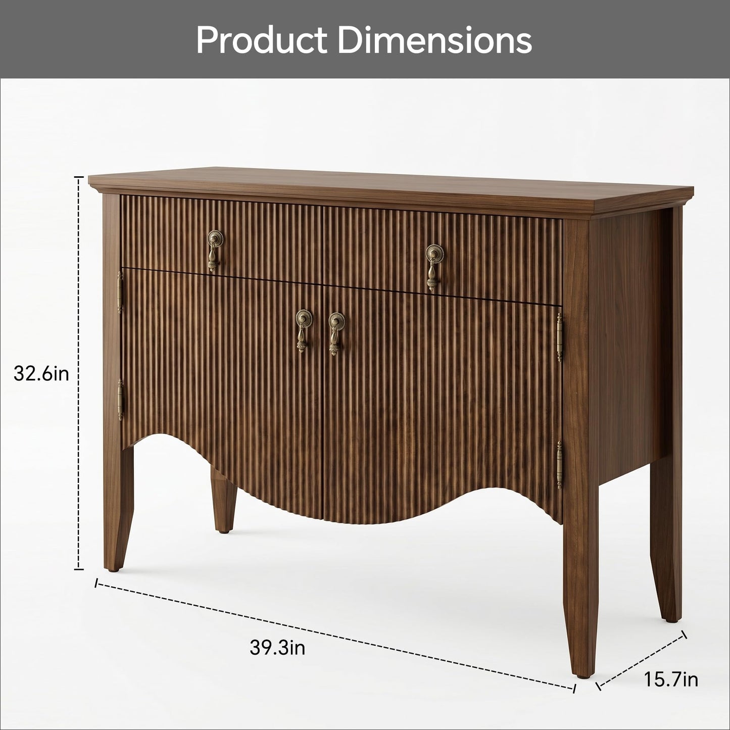 FUSUNBAO 40" Fluted Buffet Cabinet, Sideboard Credenza with Drawer,Walnut