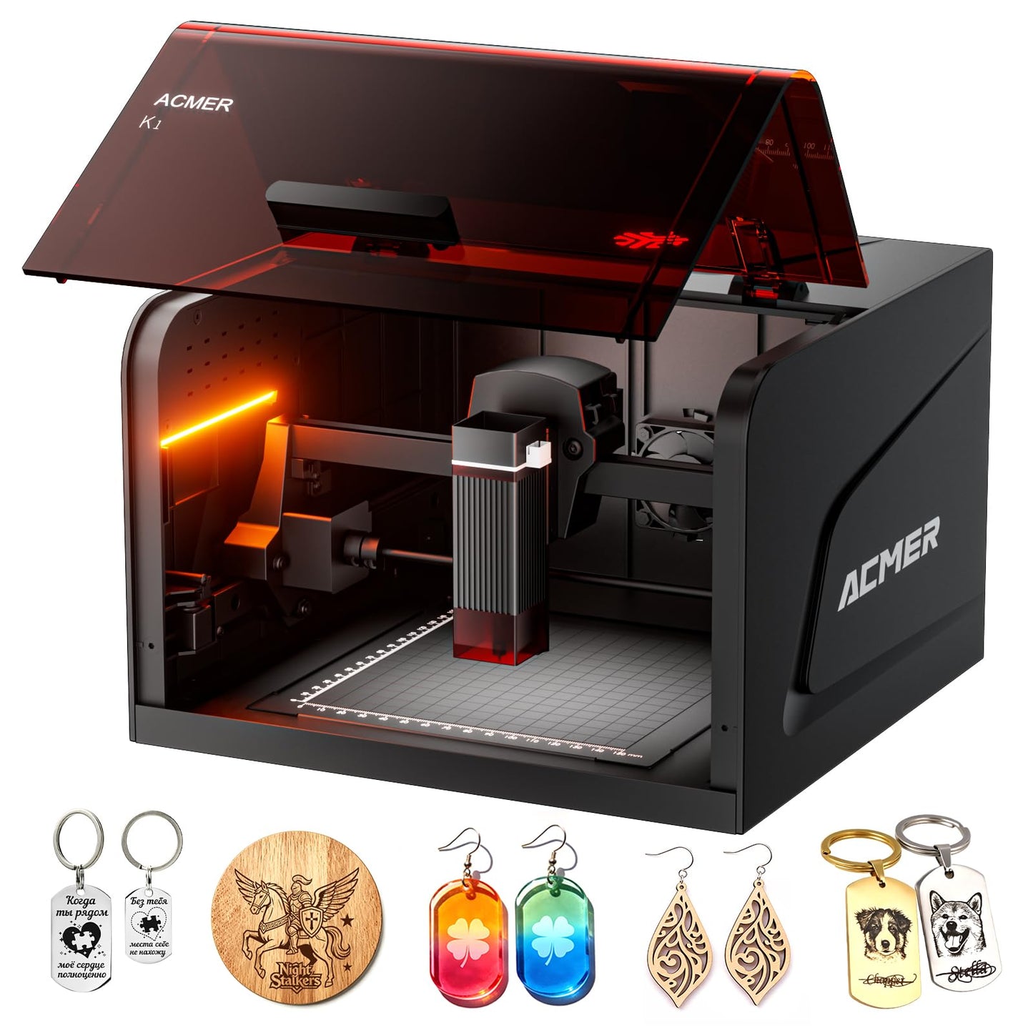 ACMER Laser Engraver Machine, K1 Desktop 3500mW Compact Laser Engraving Machine, 150×150mm Work Area, 0.08mm Fine Engraving Spot, Laser Cutter for Wood, Plywood, Acrylic, DIY Crafts & Small Business
