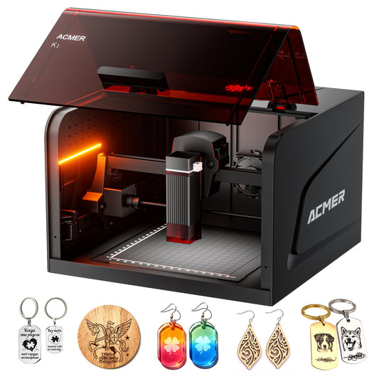 ACMER Laser Engraver Machine, K1 Desktop 3500mW Compact Laser Engraving Machine, 150×150mm Work Area, 0.08mm Fine Engraving Spot, Laser Cutter for Wood, Plywood, Acrylic, DIY Crafts & Small Business