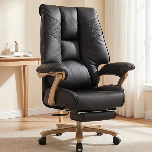 EXCEBET Big and Tall Office Chair 400lbs Wide Seat, Ergonomic Executive Desk Office Chair with Footrest, High Back PU Leather Chair with Lumbar Support, Padded Armrests, Heavy Duty Base, Black