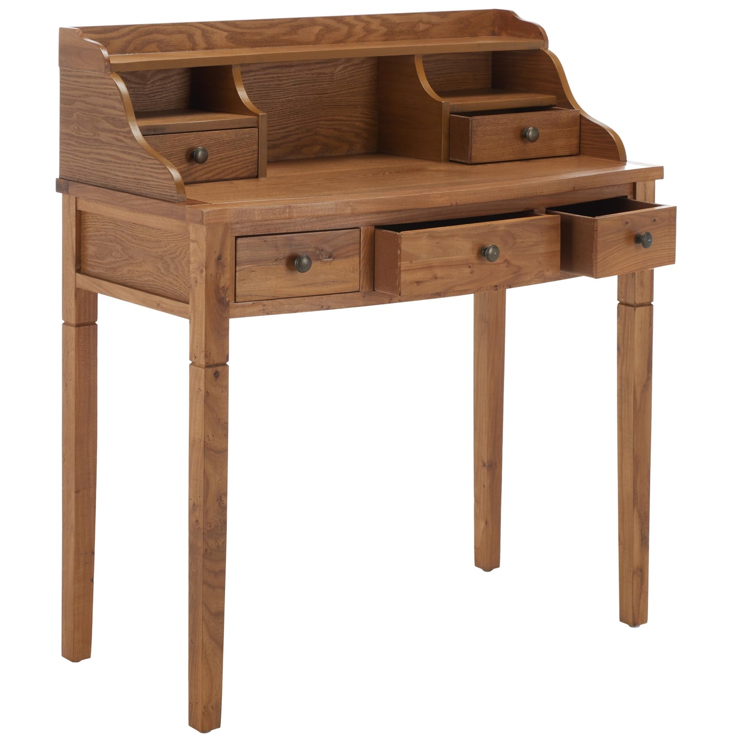 SAFAVIEH Furniture - Landon 5-Drawer Writing Desk - Oak - Solid Wood - Classic Hutch Design - Ideal for Home Office, Living Room, Den, 36.2"W x 19.1"D x 40.5"H (AMH6516A)