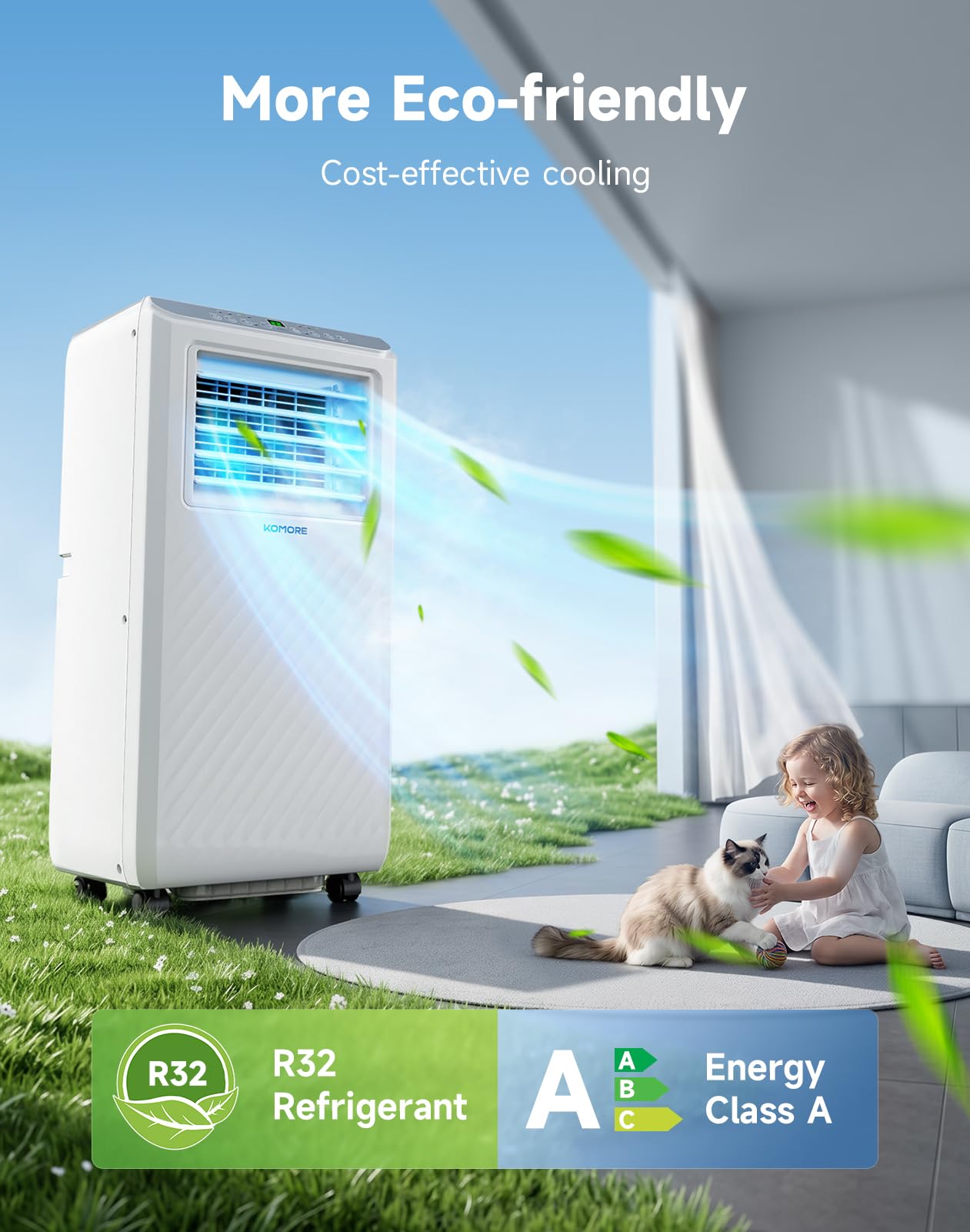 KOMORE Portable Air Conditioner,10000 BTU up to 450 Sq.Ft 4-in-1 Smart Quiet WiFi Floor Standing AC Unit for Bedroom Office room,Cooling,Dehumidifier,Fan,Sleep Mode,24H Timer,Remote Control (White)