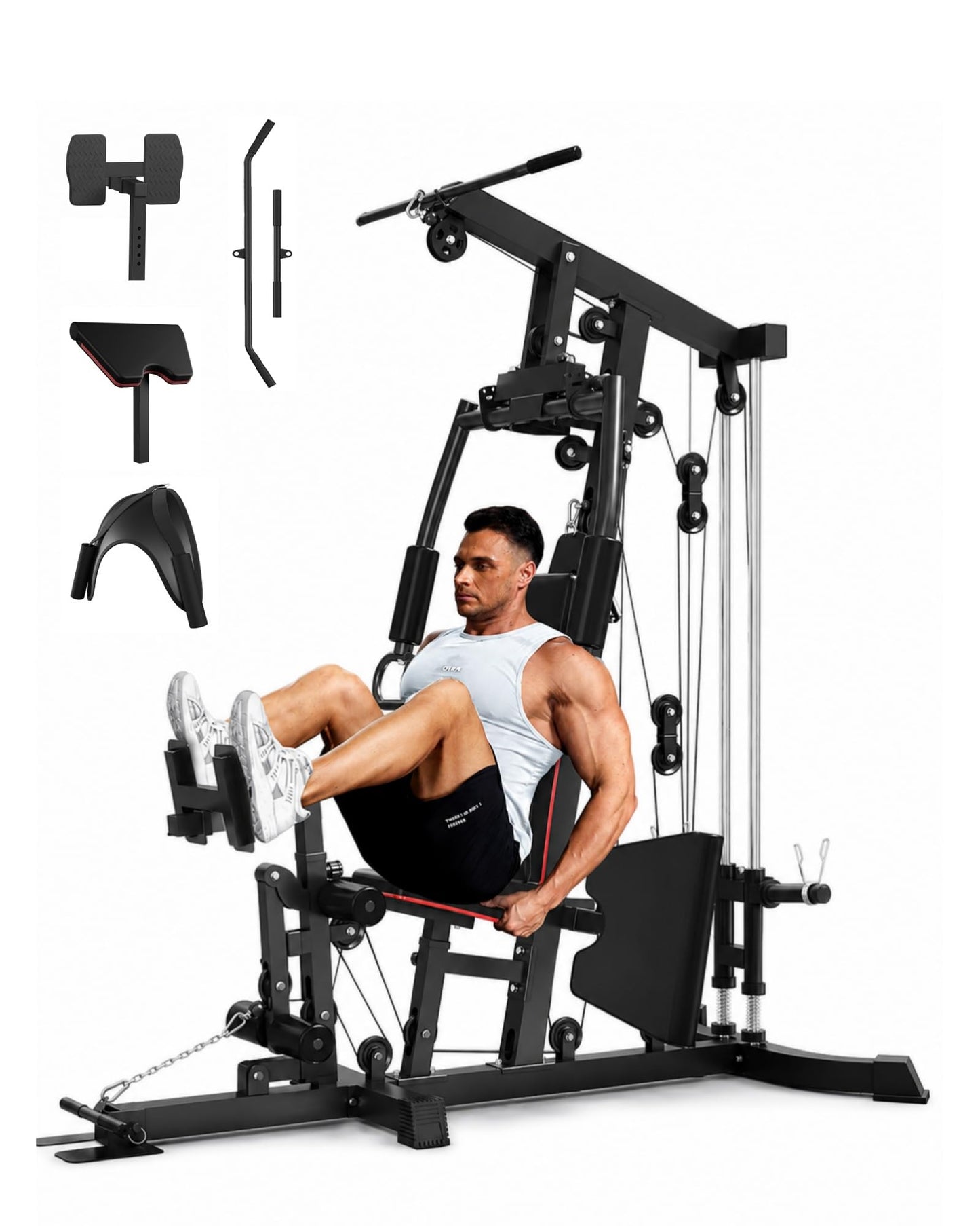 GARVEE Home Gym Machine with Leg Press & Preacher Curl, Multifunctional Full Body Workout Equipment for Home Gym, Adjustable Chest Press, LAT Pulldown, Rowing & Leg Training System, 300 LBS Capacity