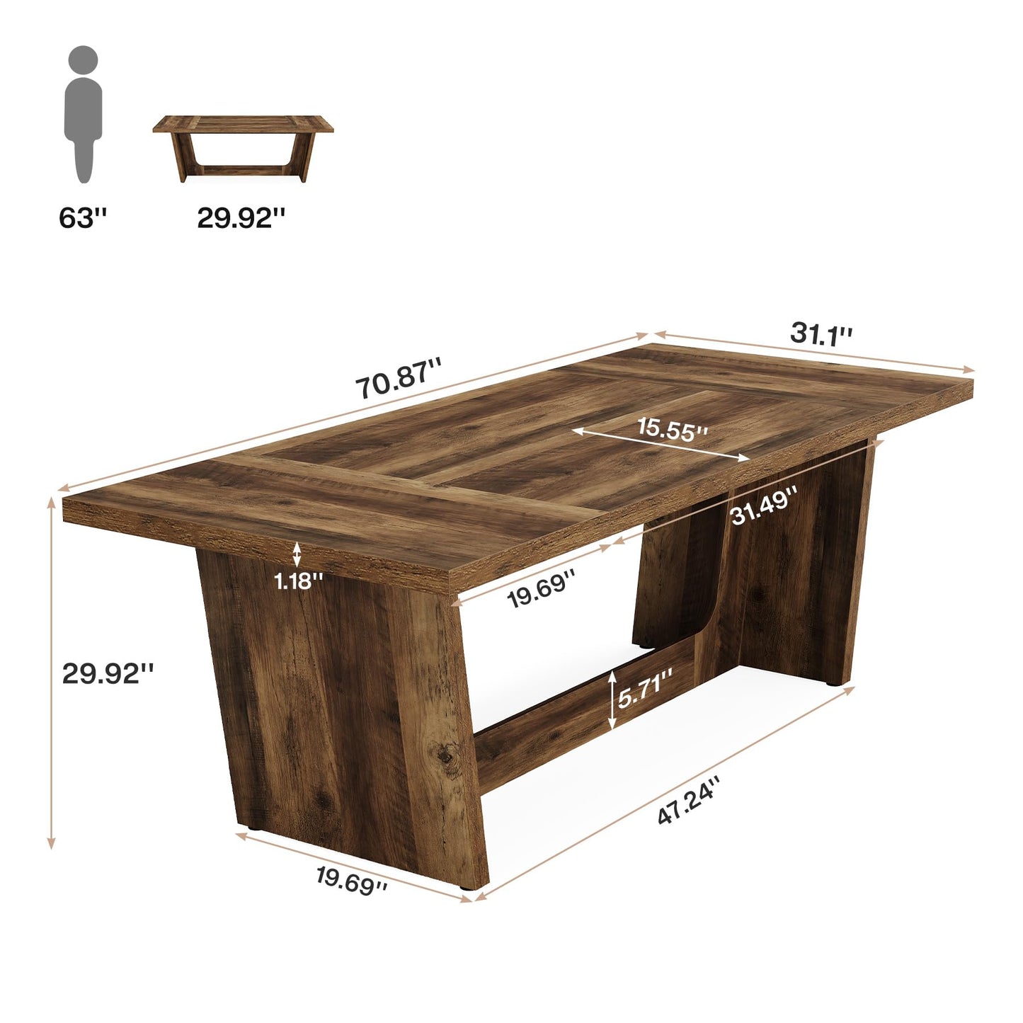 Tribesigns 6 FT Conference Room Table, 71”Large Executive Seminar Desk for 6–8 People, Rectangular Meeting Table for Office, Heavy-Duty Business Boardroom Table with Wooden Pedestal Base, Dark Brown