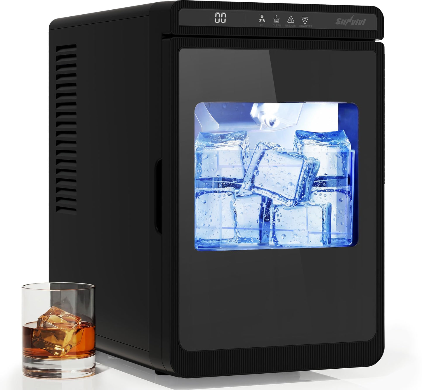 Sunvivipro Crystal Clear Ice Maker, Compact Countertop Ice Machine, 3 x 1.6 Ice Cubes in10-Mins, Self-Cleaning, LED Light & Timer, Portable Electric Ice Maker for Kitchen, Bar, RV, Black
