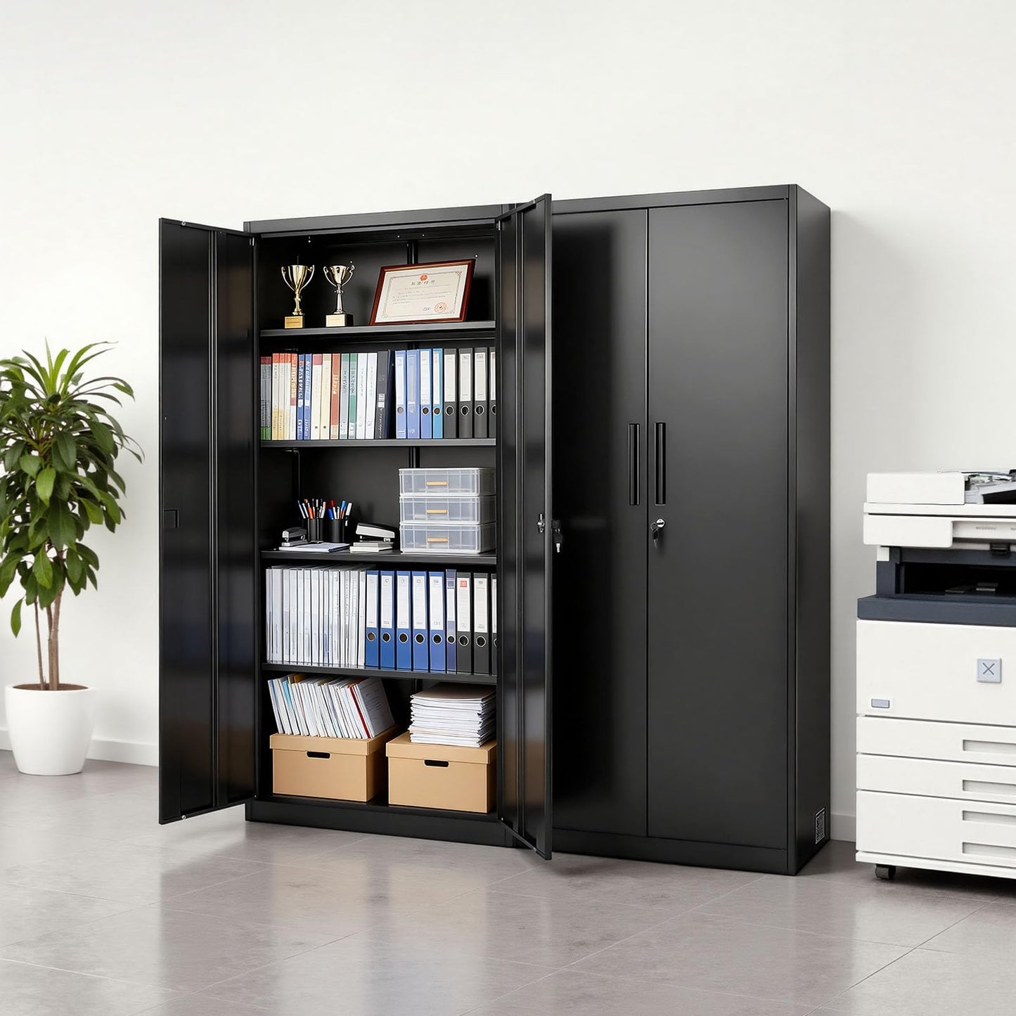VEVOR Metal Storage Cabinet, Lockable Steel Garage Cabinet with Magnetic Doors and Adjustable Shelves, 2 Keys, 5-Tiers Tall Tool Locker for Home, Office, School, Pantry, Warehouse, Laundry, Black