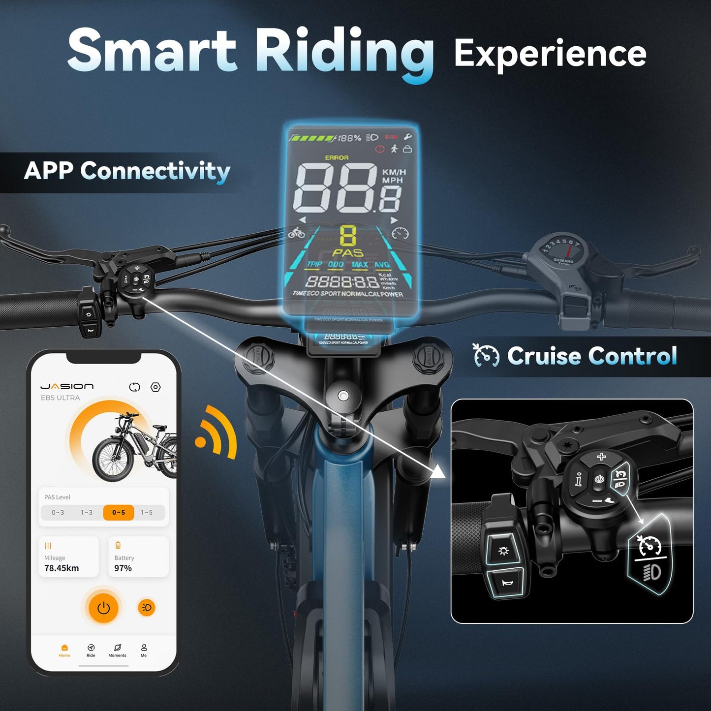 Jasion EB5 Ultra Electric Bike for Adults, Peak 2500W Ebike with 52V 20Ah (1040Wh) Battery, Dual Suspension & Hydraulic Brakes, 26"x4" Fat Tire Off-Road Electric Bicycle