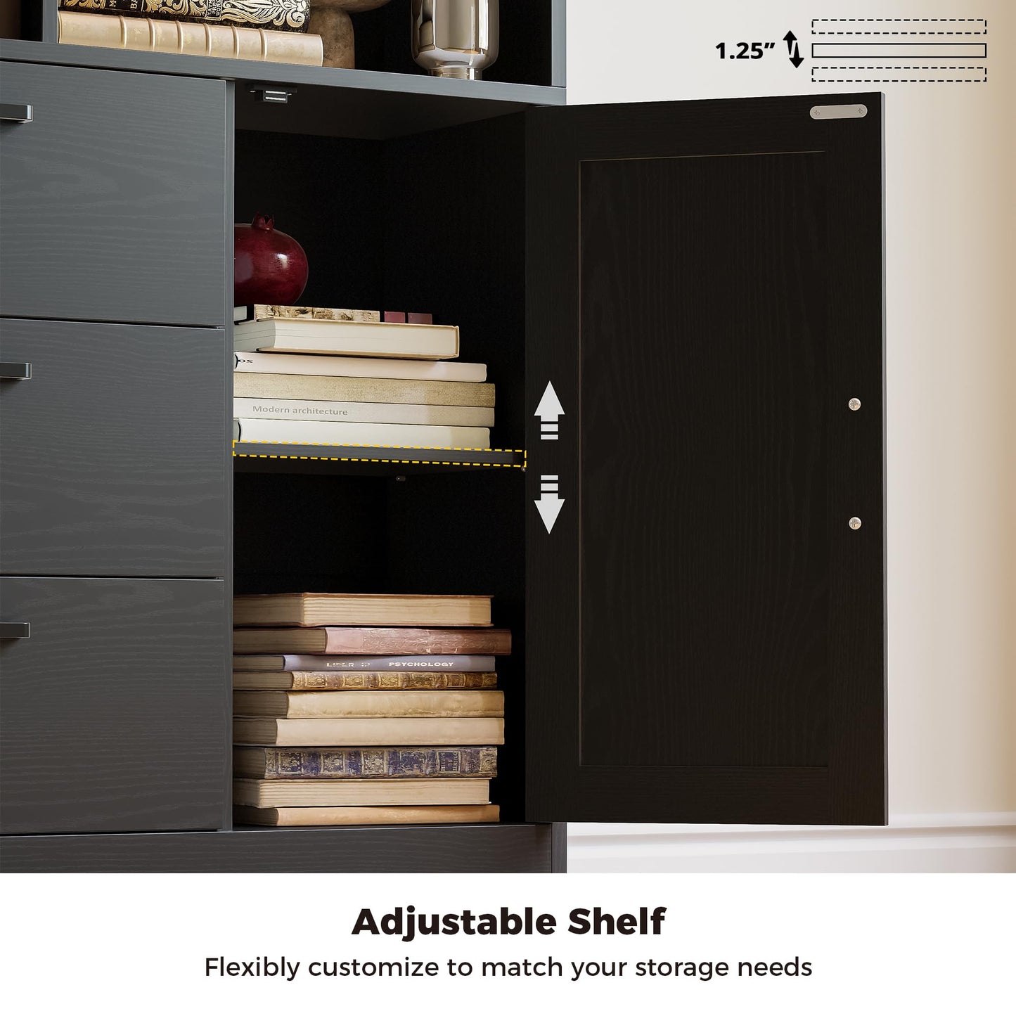 IRONCK Bookshelf, 70.9 Inch Tall Bookcase, Black Book Shelf with Doors and 3 Drawers, 3-Tier Bookshelves with 6 Open Cubes for Home Office, Living Room, Study