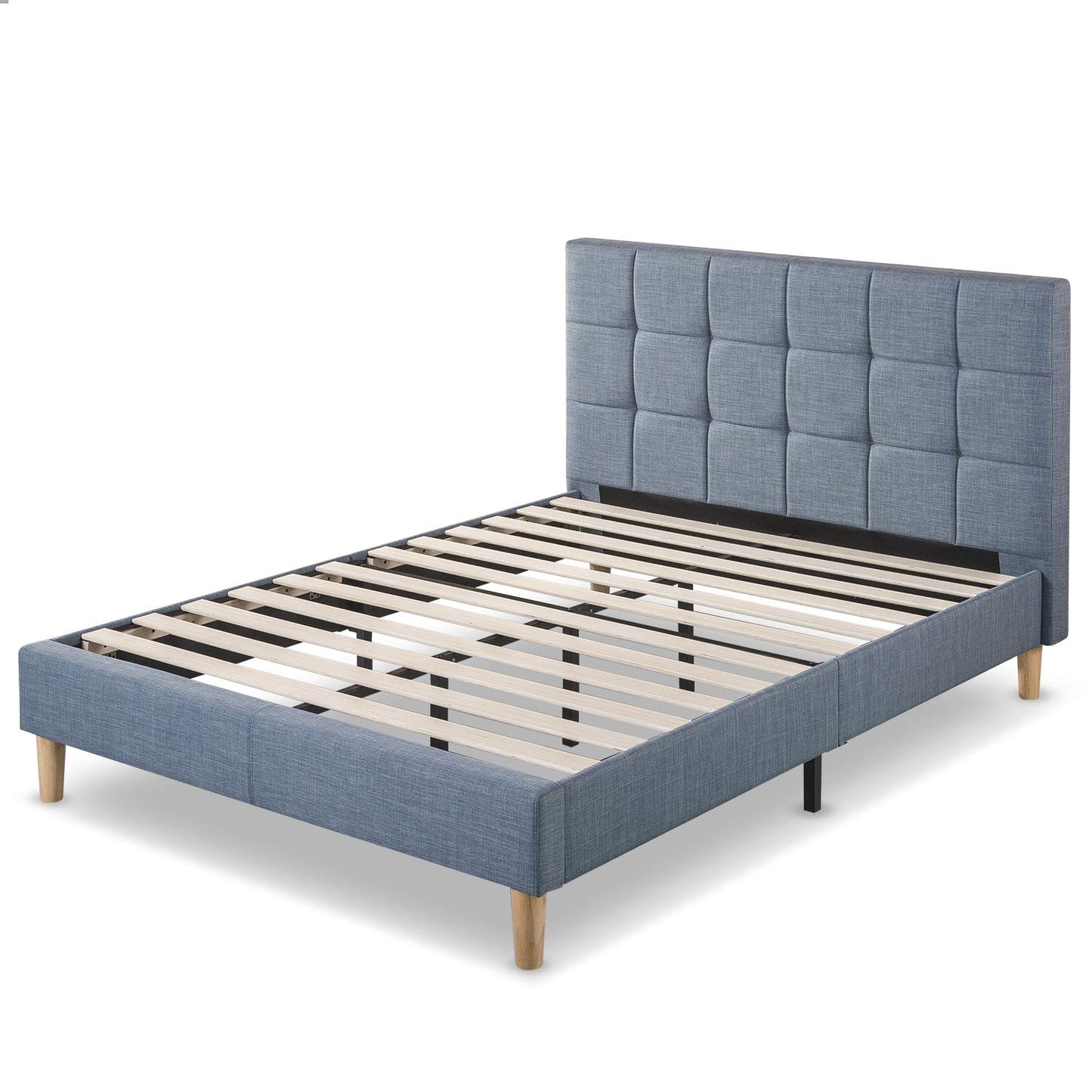 Zinus Lottie Upholstered Platform Bed Frame, Mattress Foundation, Wood Slat Support, No Box Spring Needed, Easy Assembly, Blue Slate, Full
