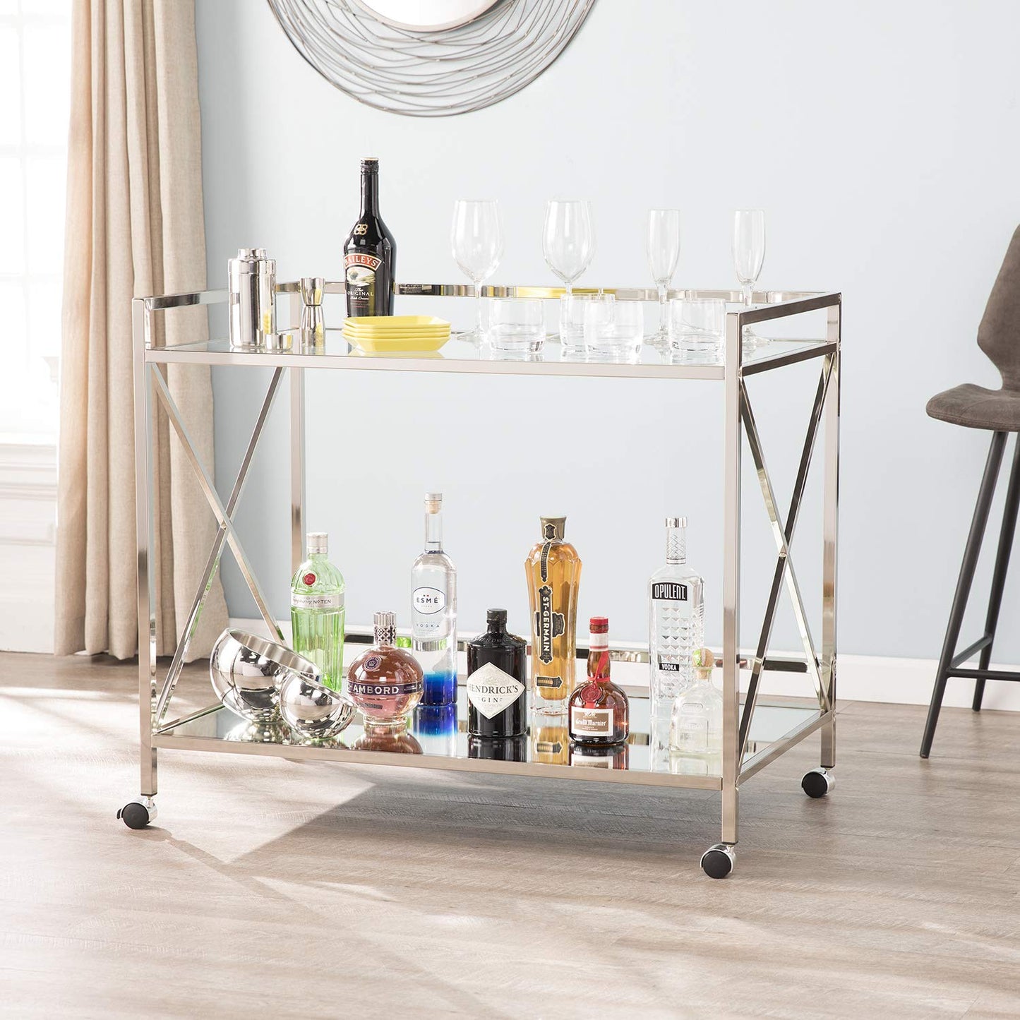 SEI FURNITURE Southern Enterprises Maxton Bar cart, Polished Silver